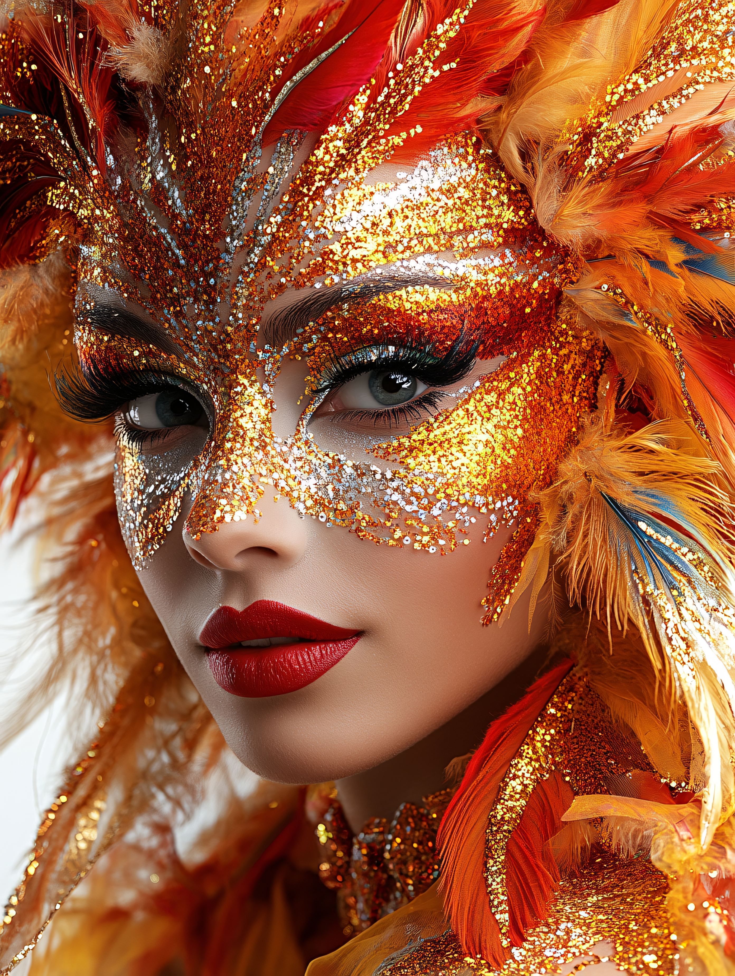 Golden Glitter Feather Mask