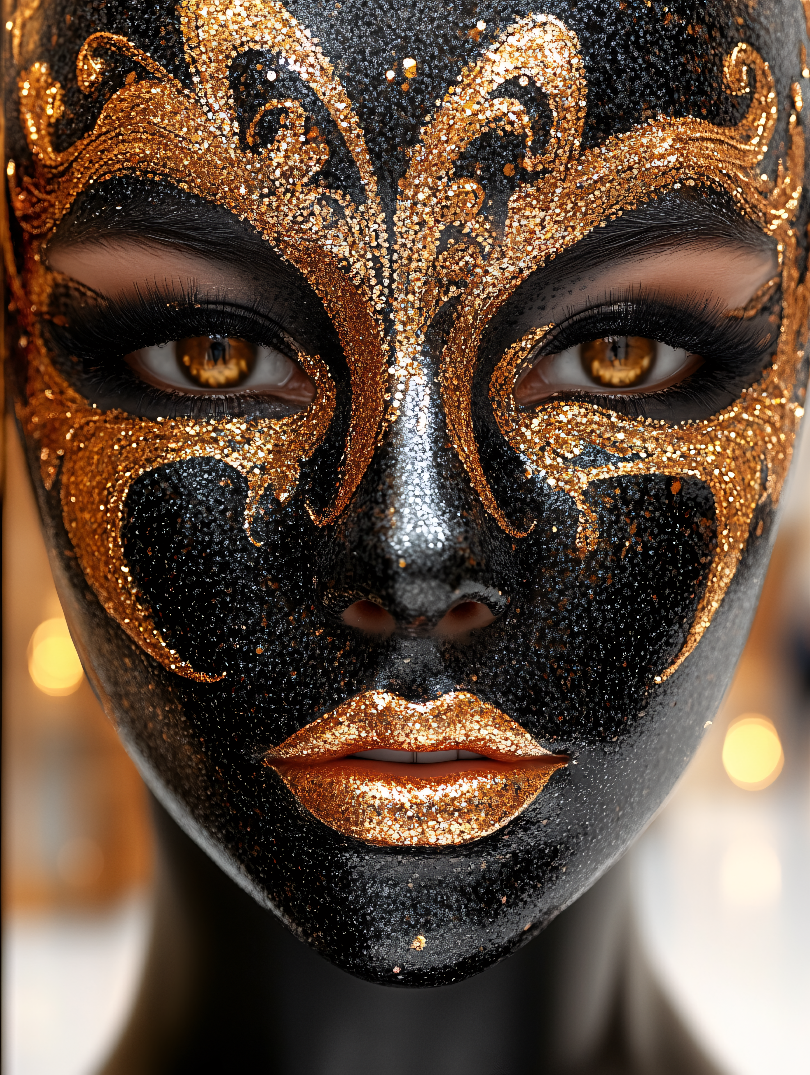 Golden Glitter Mask on Face