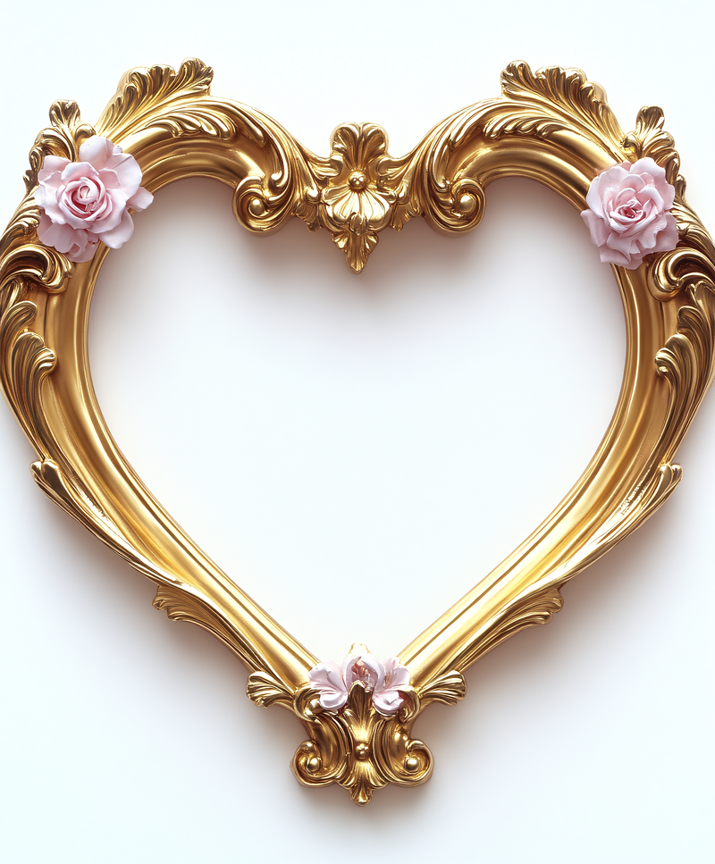 Golden Heart Frame with Pink Roses