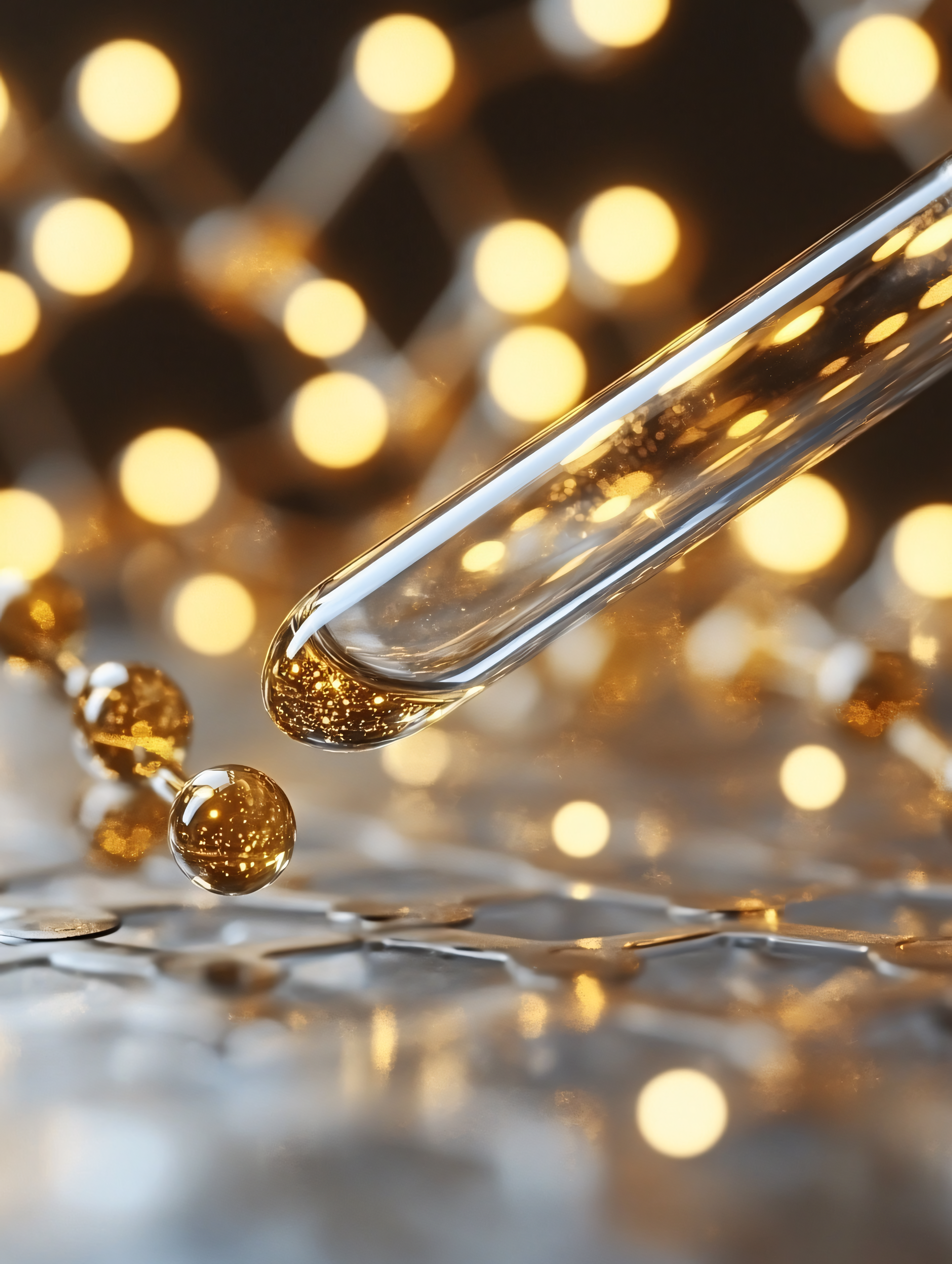 Golden Liquid Dropping From Pipette