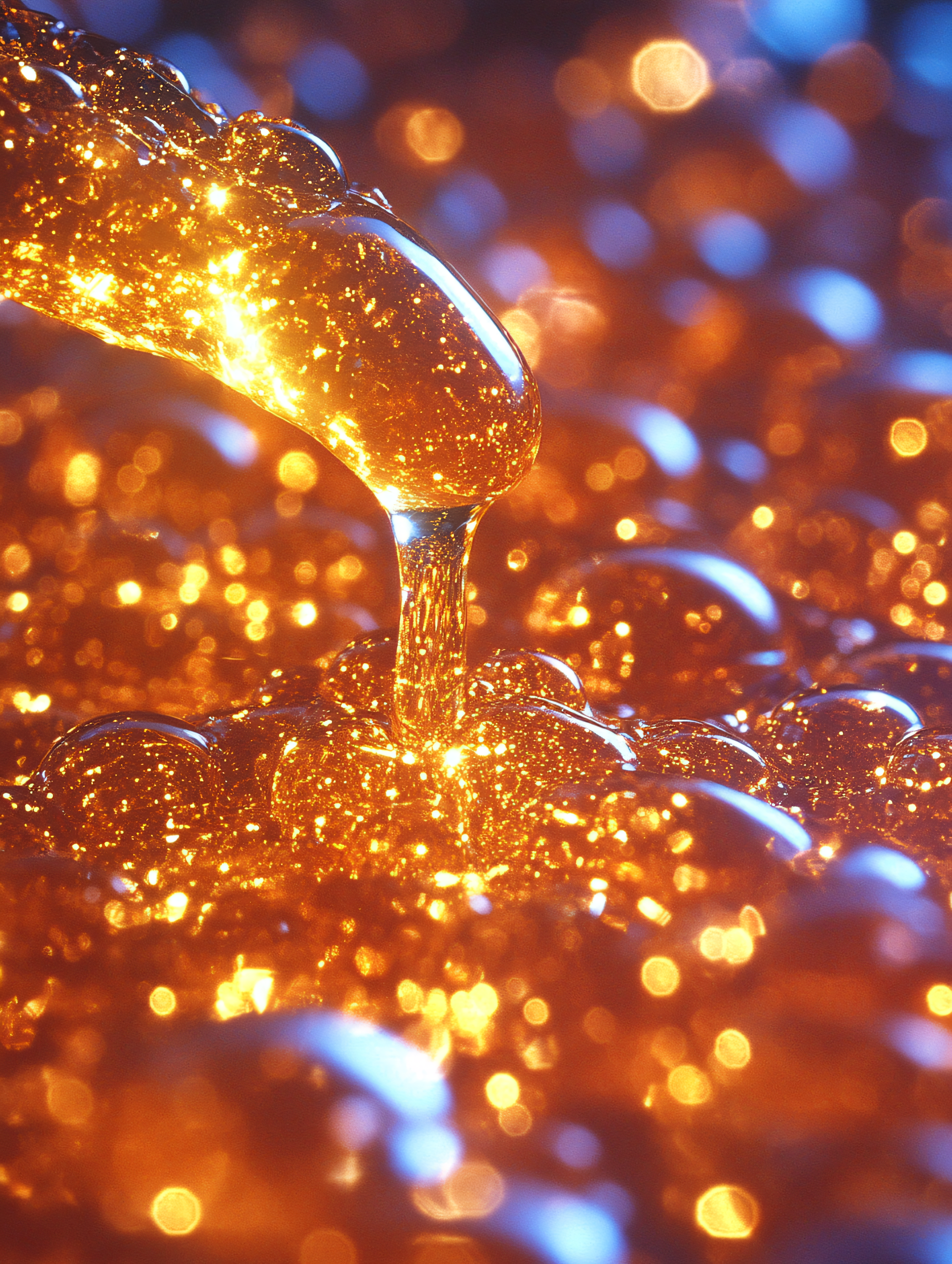 Golden Liquid Pouring With Bokeh Lights