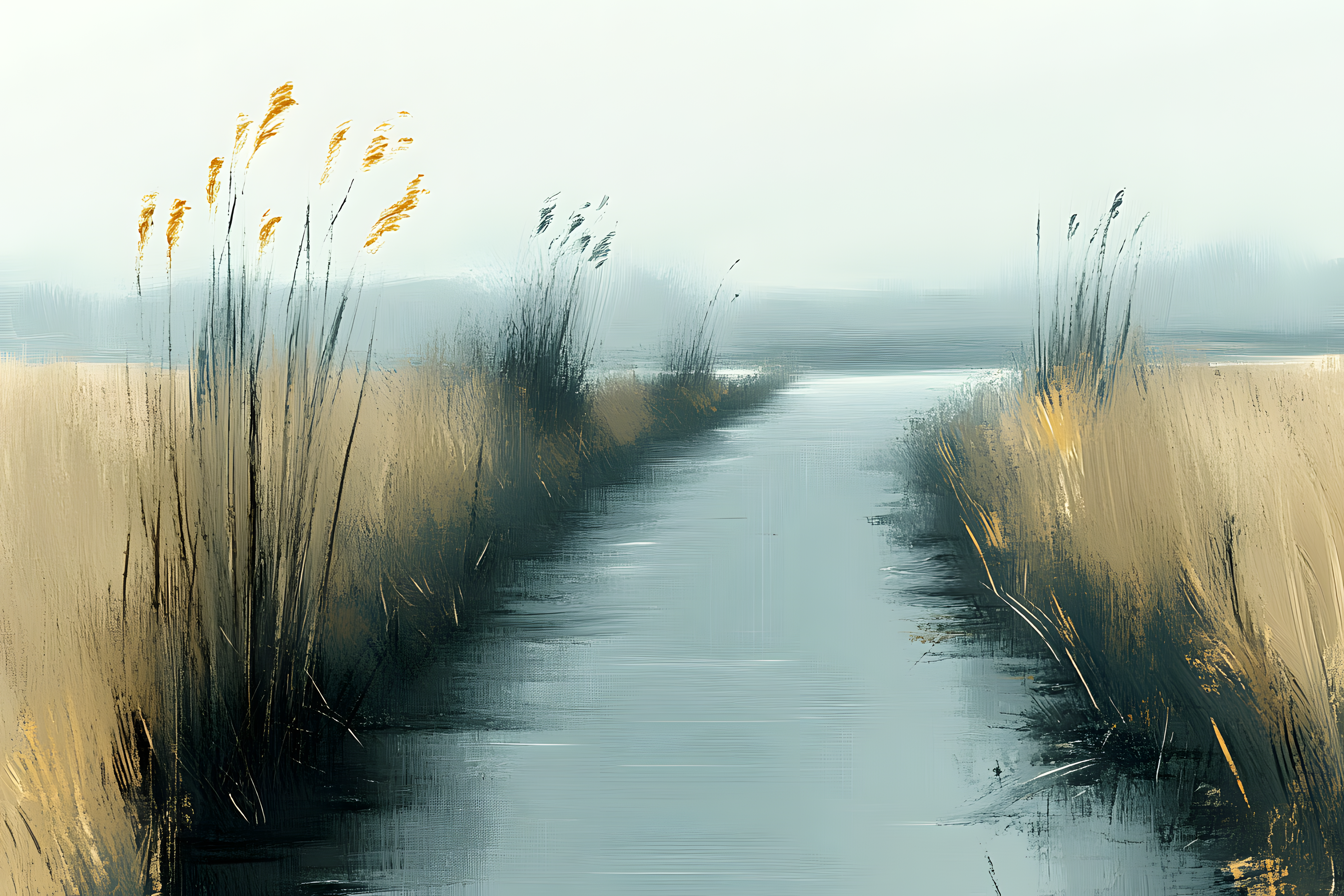 Golden Reeds by the Stream