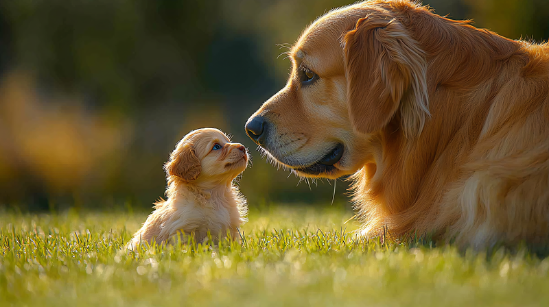 Golden Retriever Mother and Puppy Bond