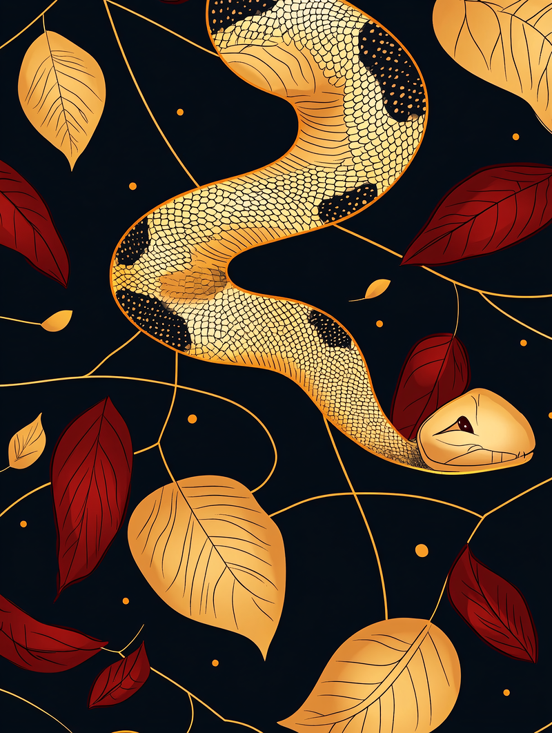 Golden Snake Among Autumn Leaves