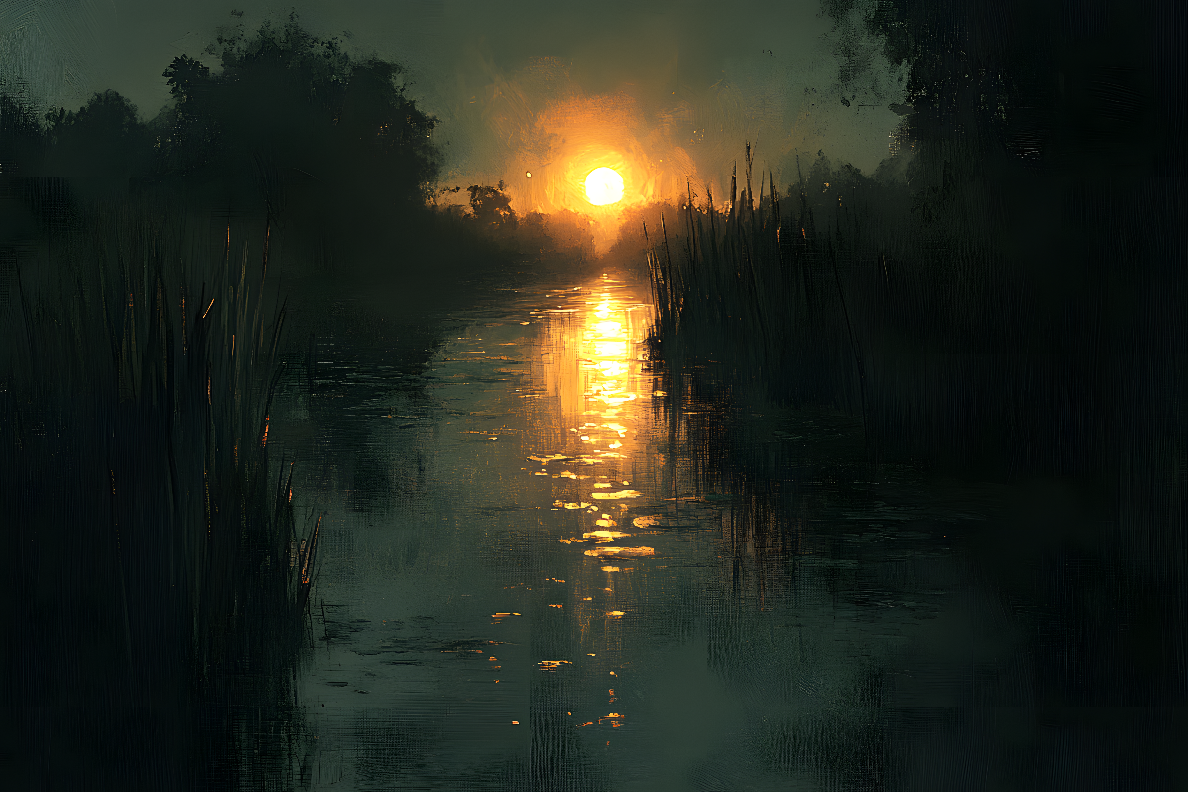 Golden Sunset River Reflection