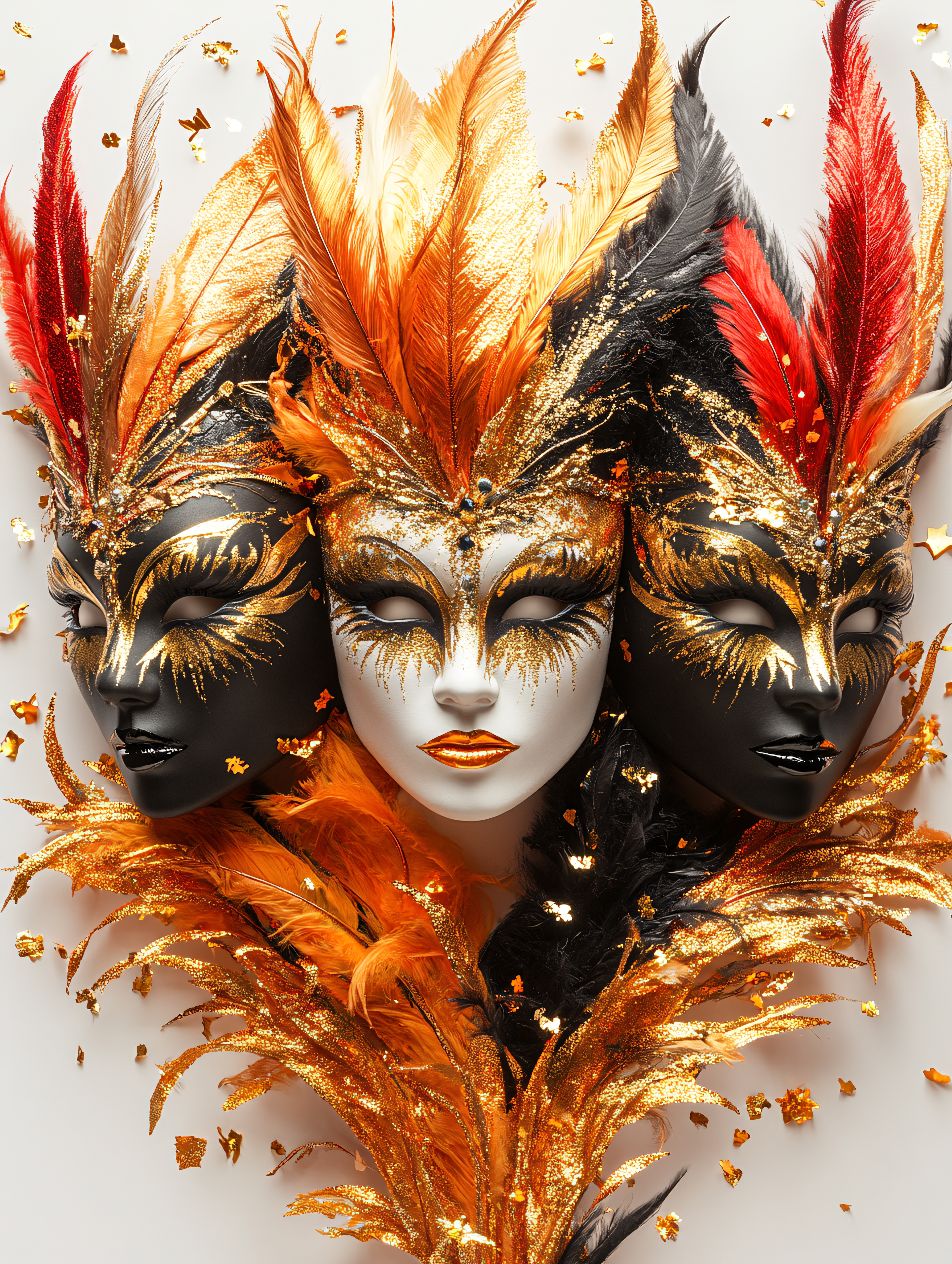 Golden Venetian Masks Trio