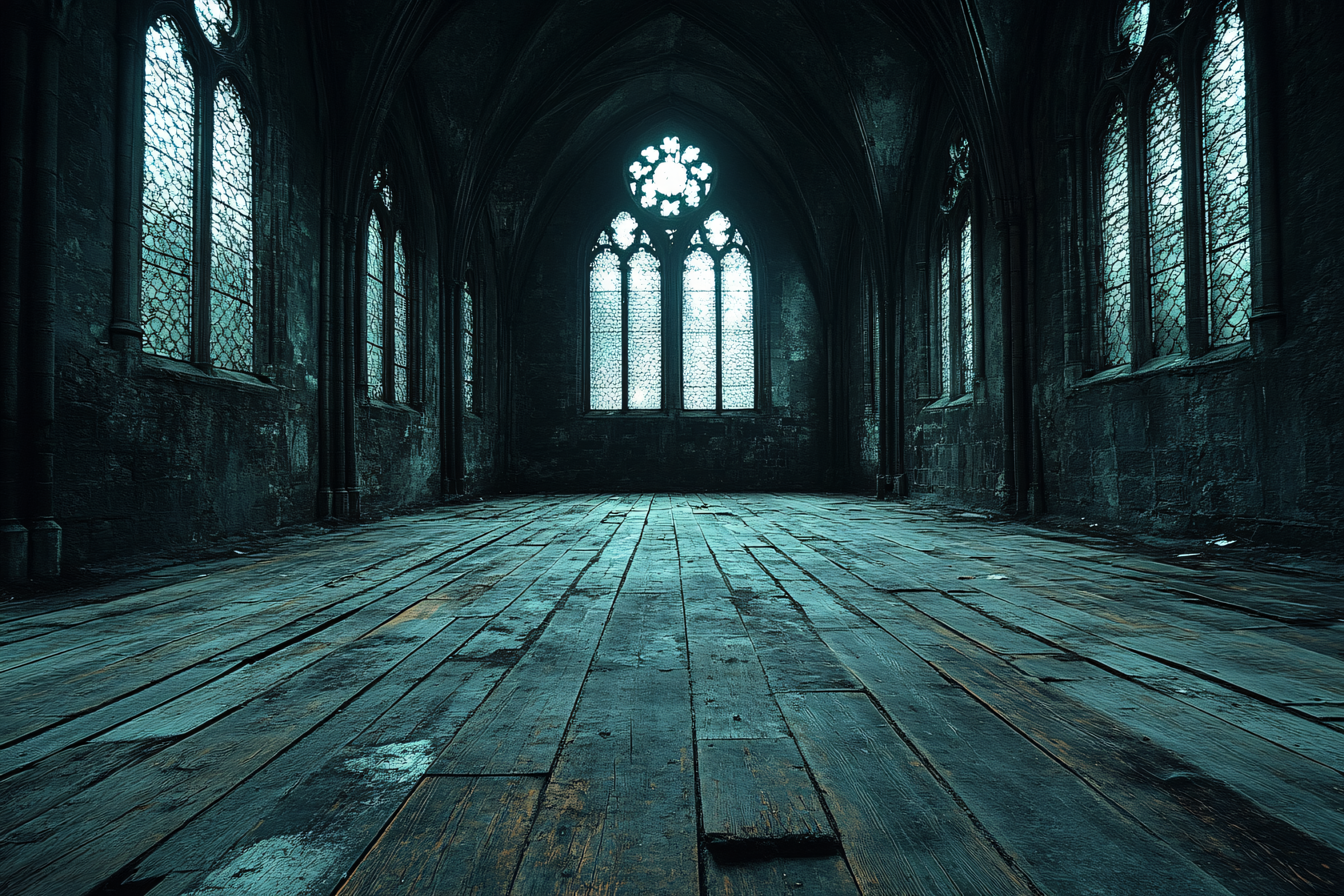 Gothic Hall With Stained Glass Windows