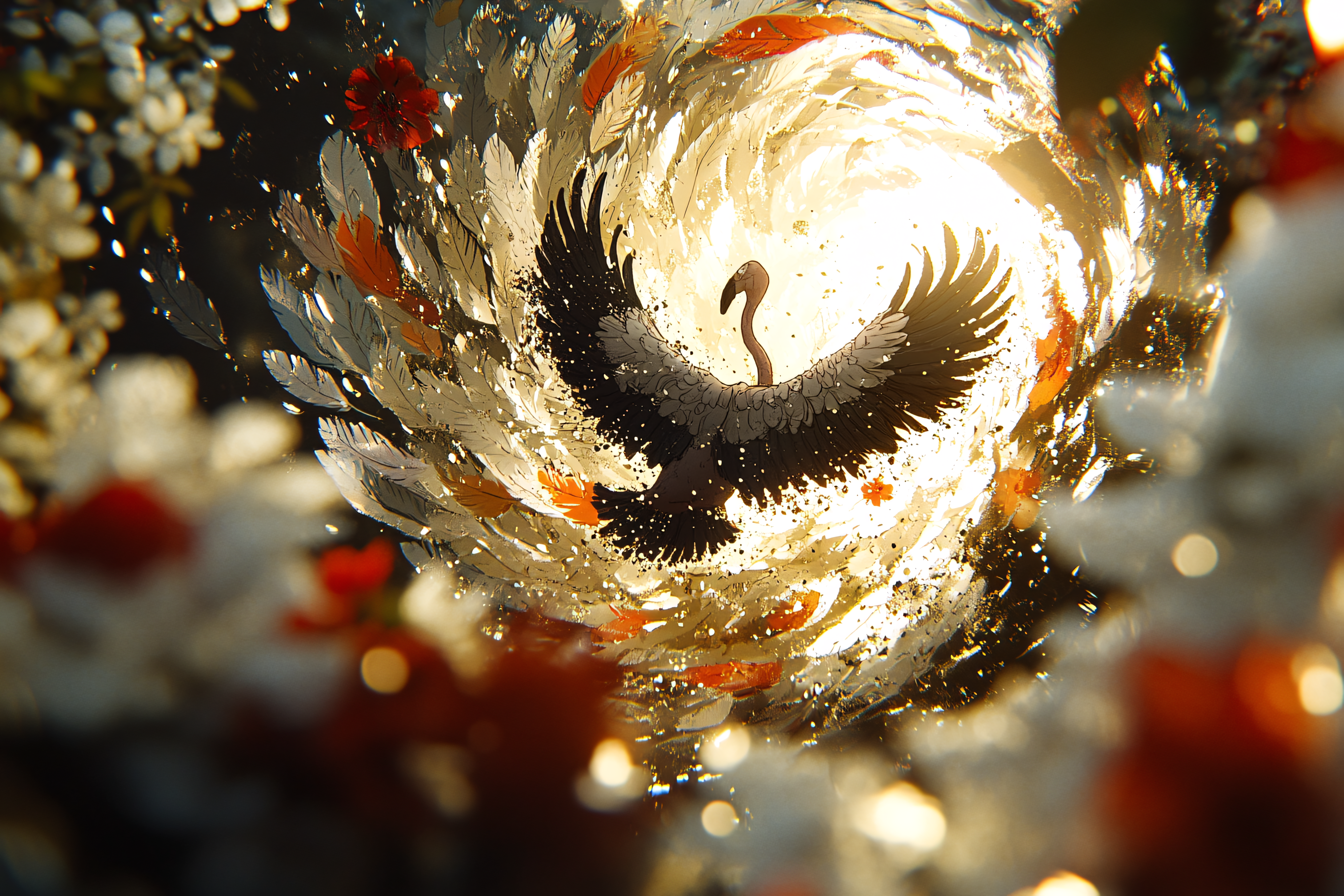 Graceful Crane in Feather Swirl