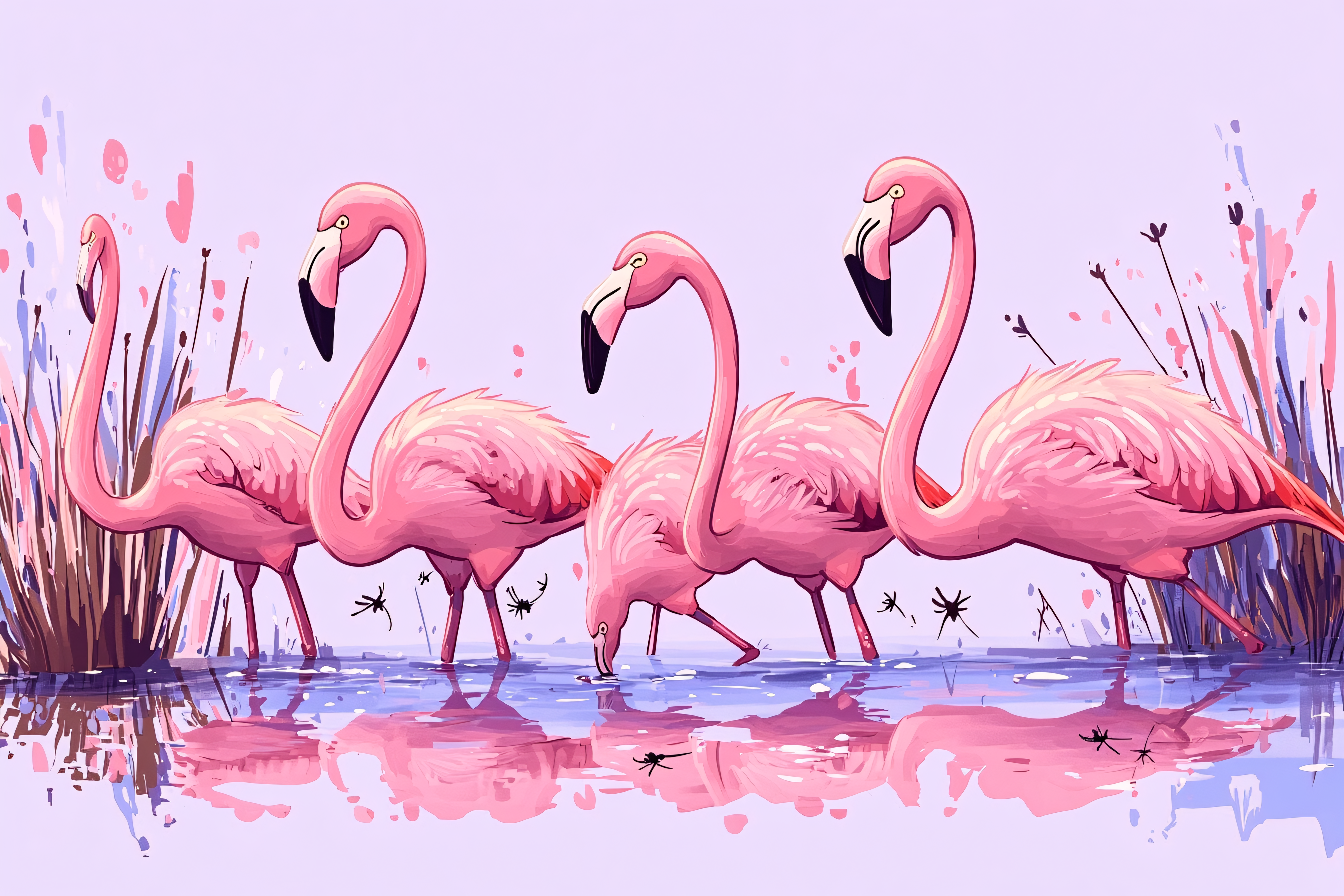 Graceful Flamingos in Water