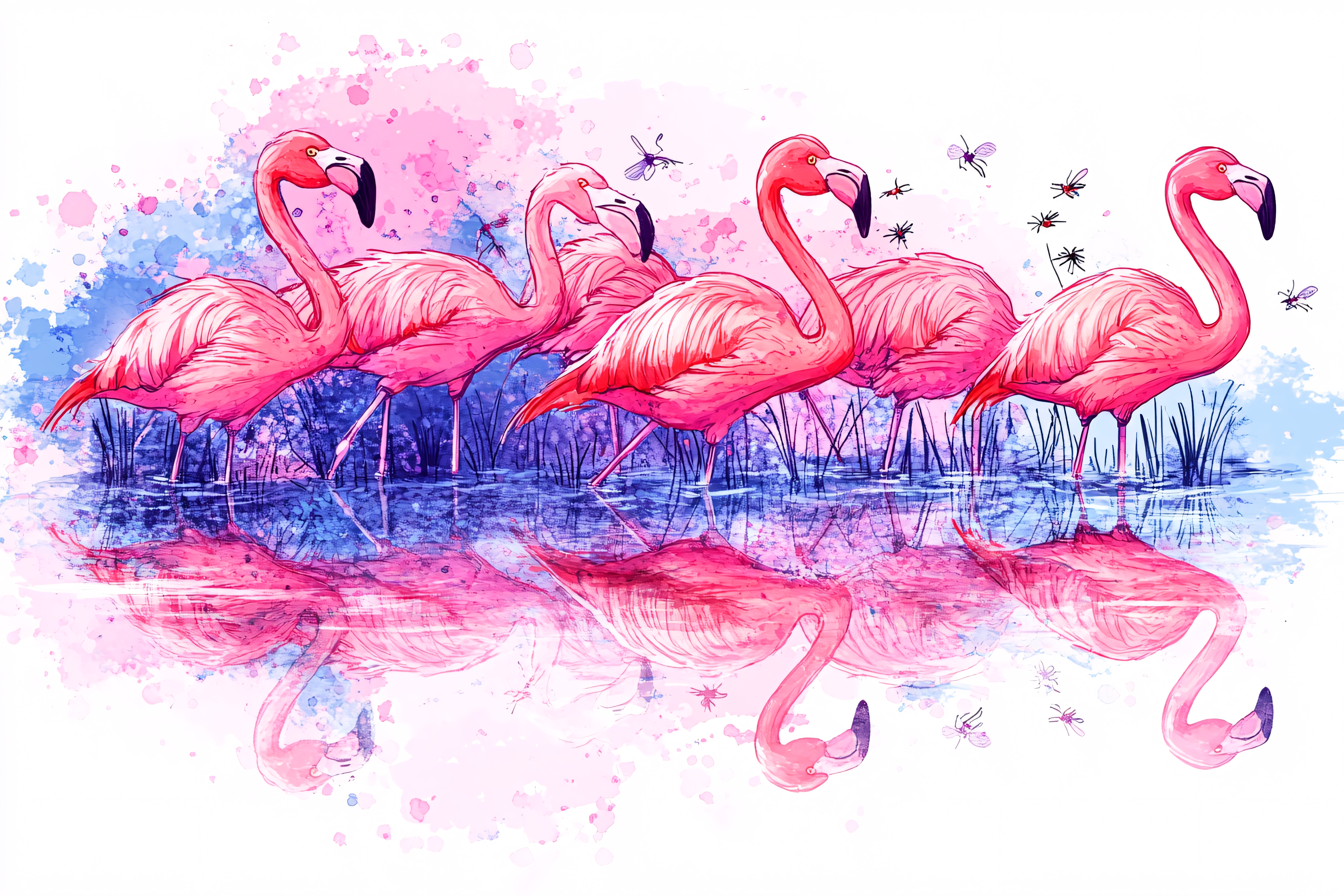 Graceful Flamingos in Watercolor
