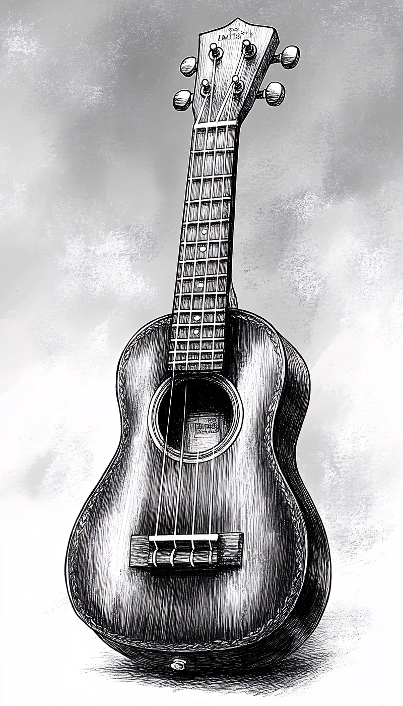 Grayscale Ukulele Illustration