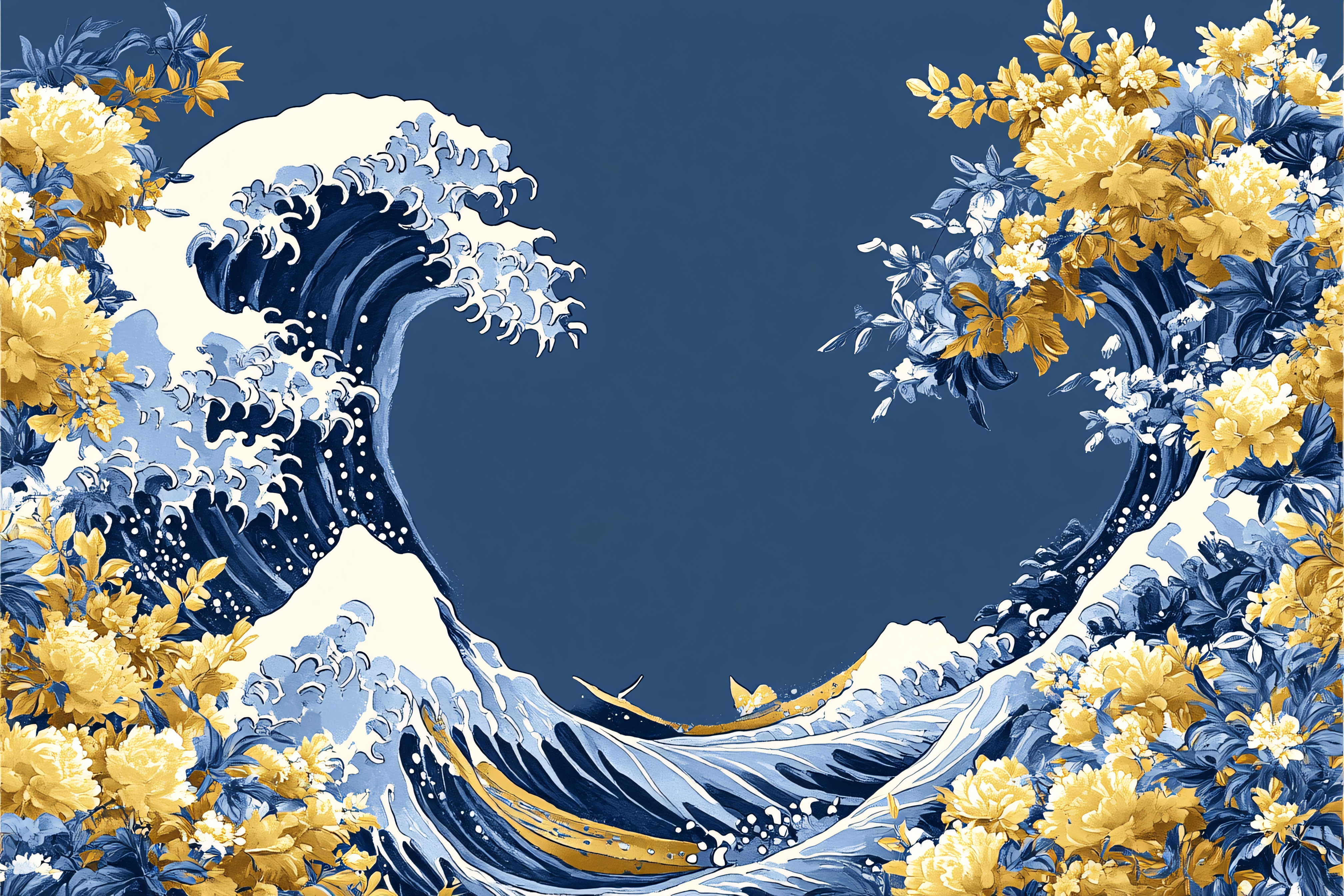Great Wave with Floral Frame