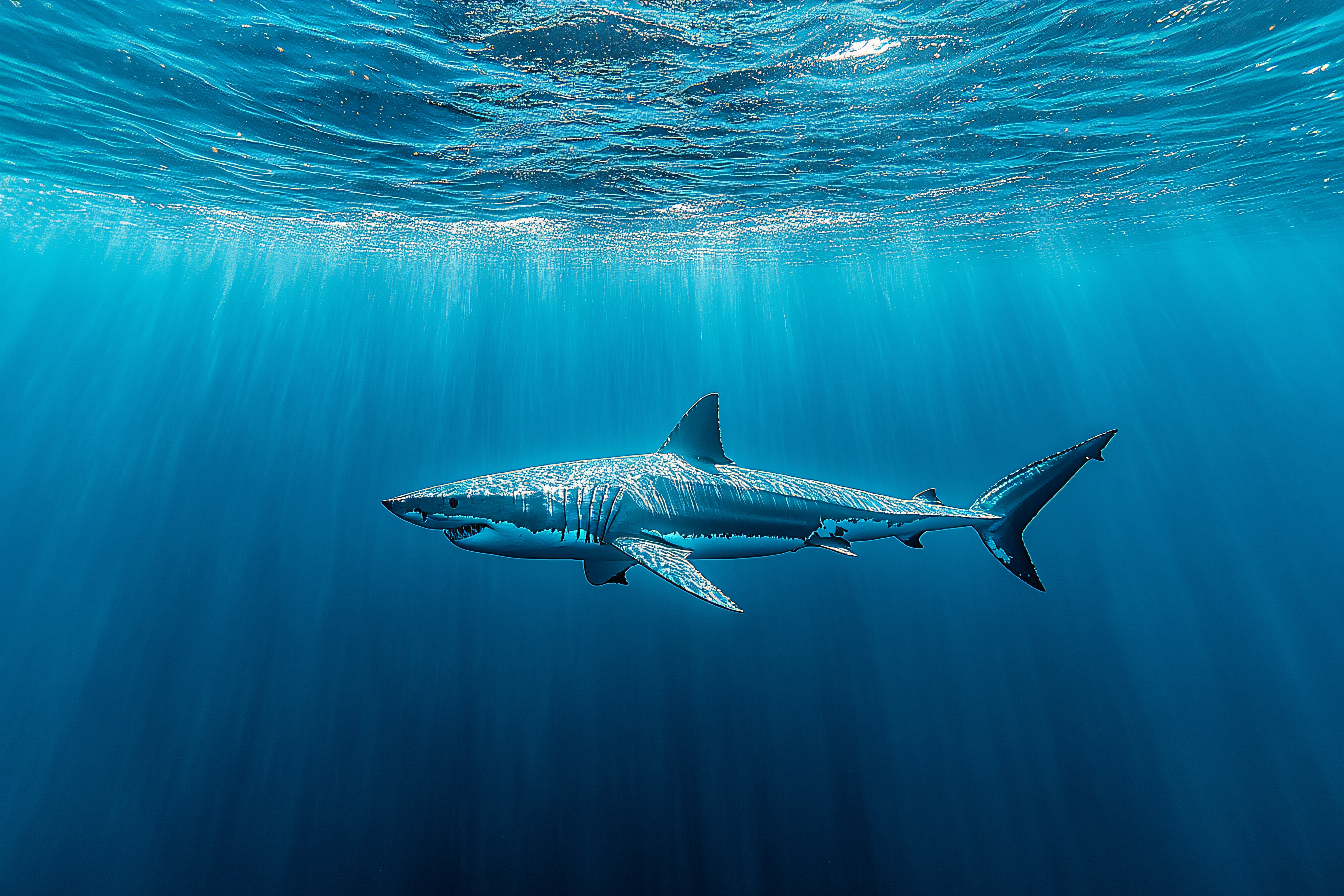 Great White Shark In Ocean Sunlight