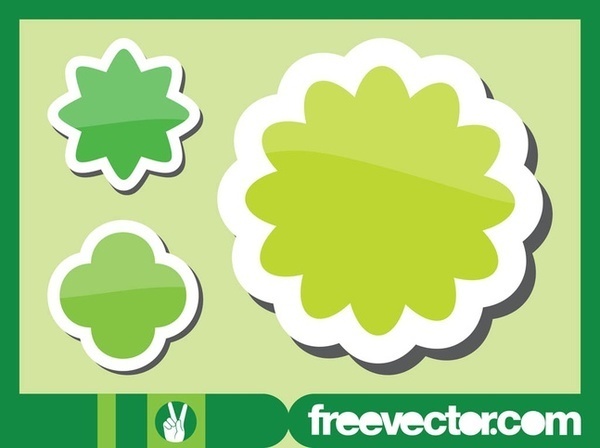 Green Flowers Stickers Free Vector