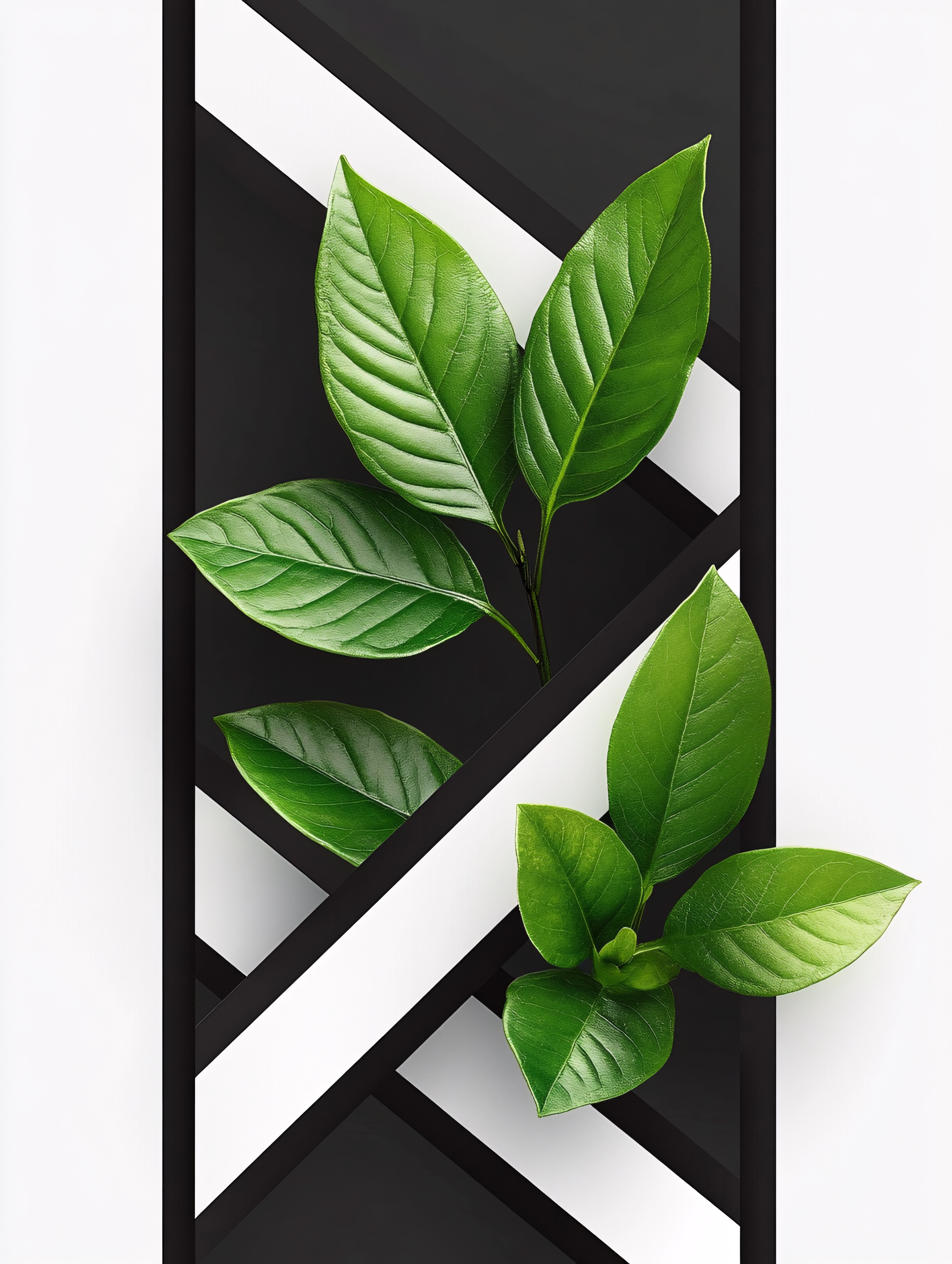 Green Leaves on Geometric Background