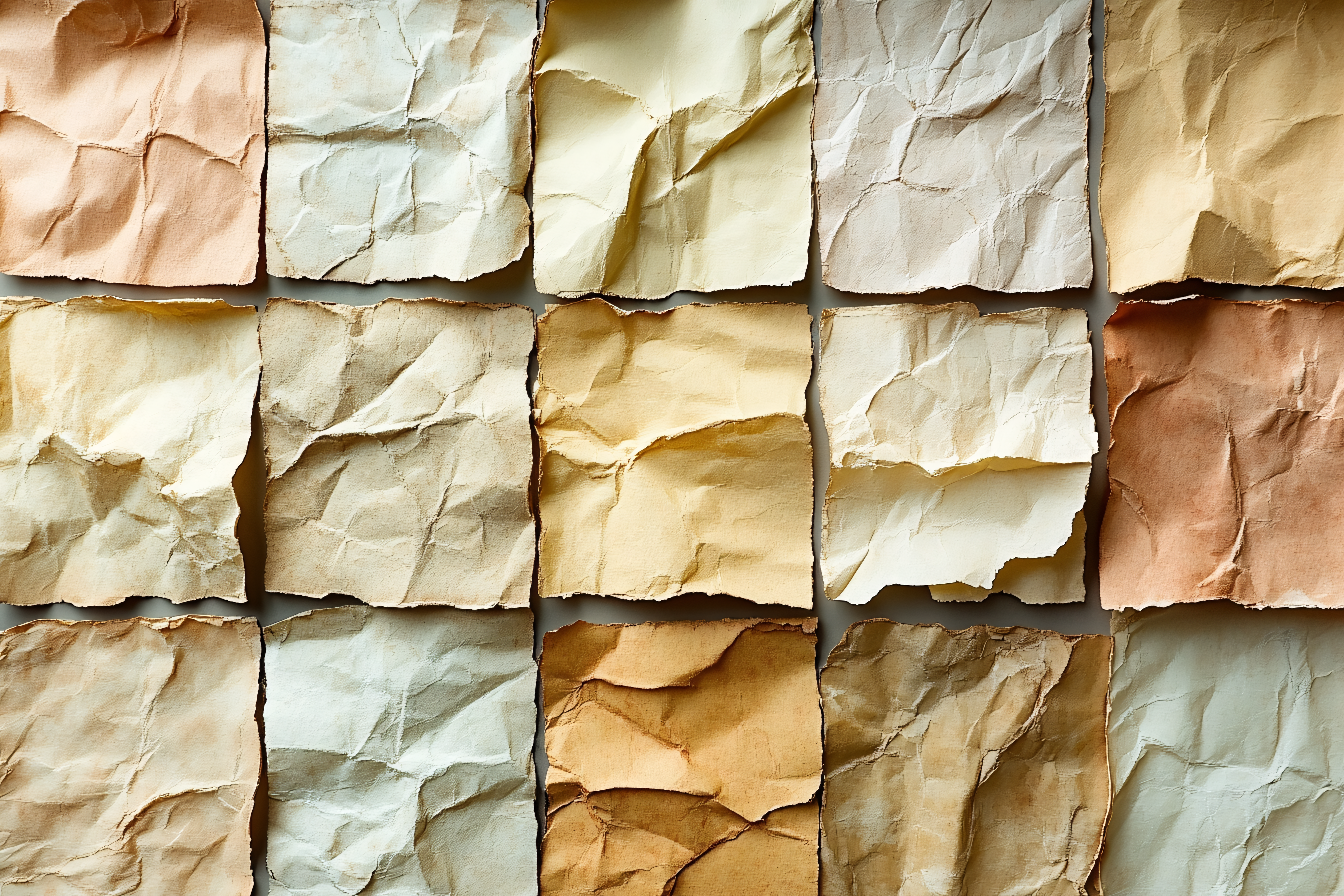 Grid Of Crumpled Paper Sheets