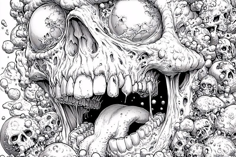 Grotesque Skull and Bone Pile Illustration