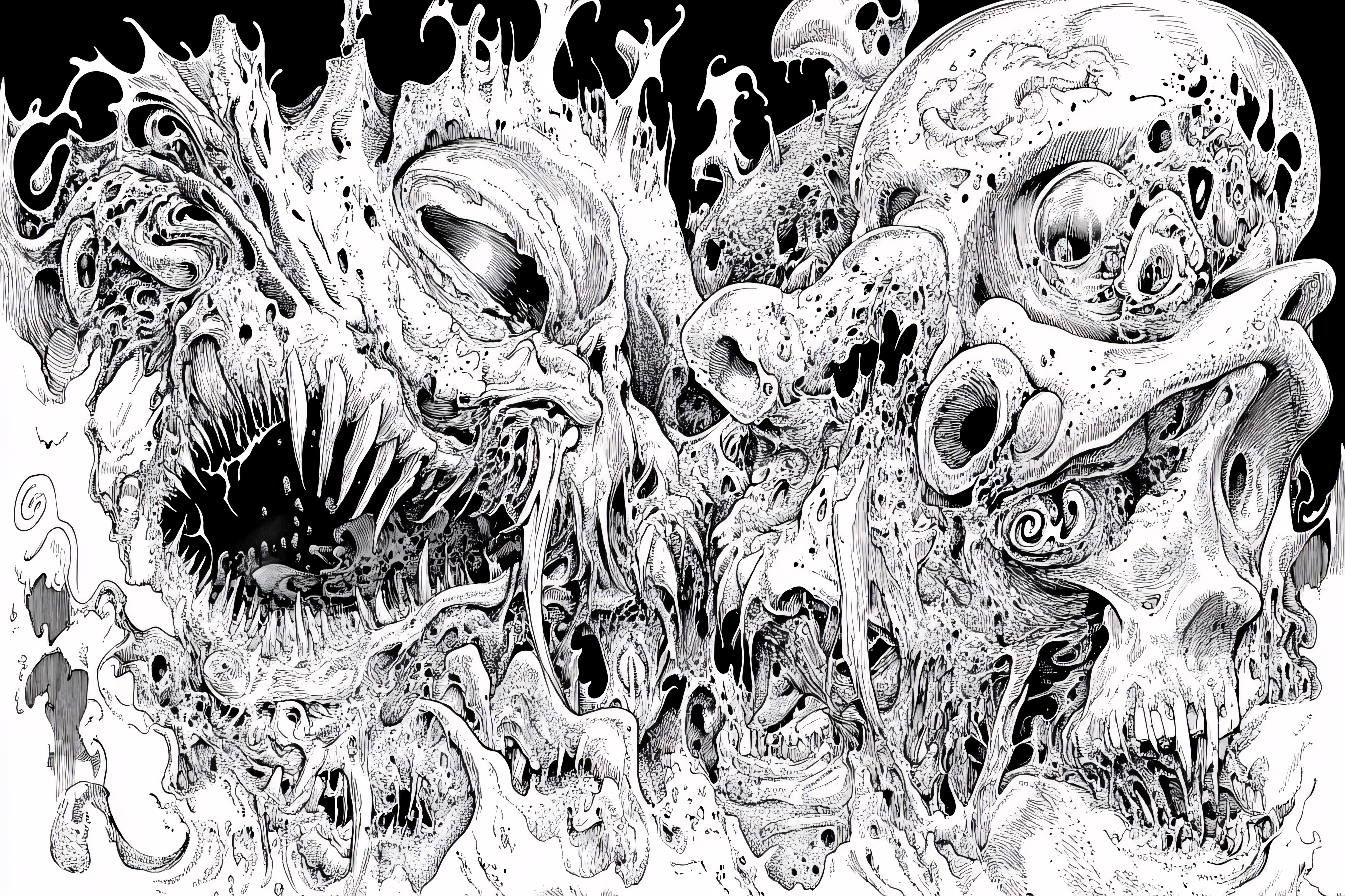 Grotesque Skulls In Black And White