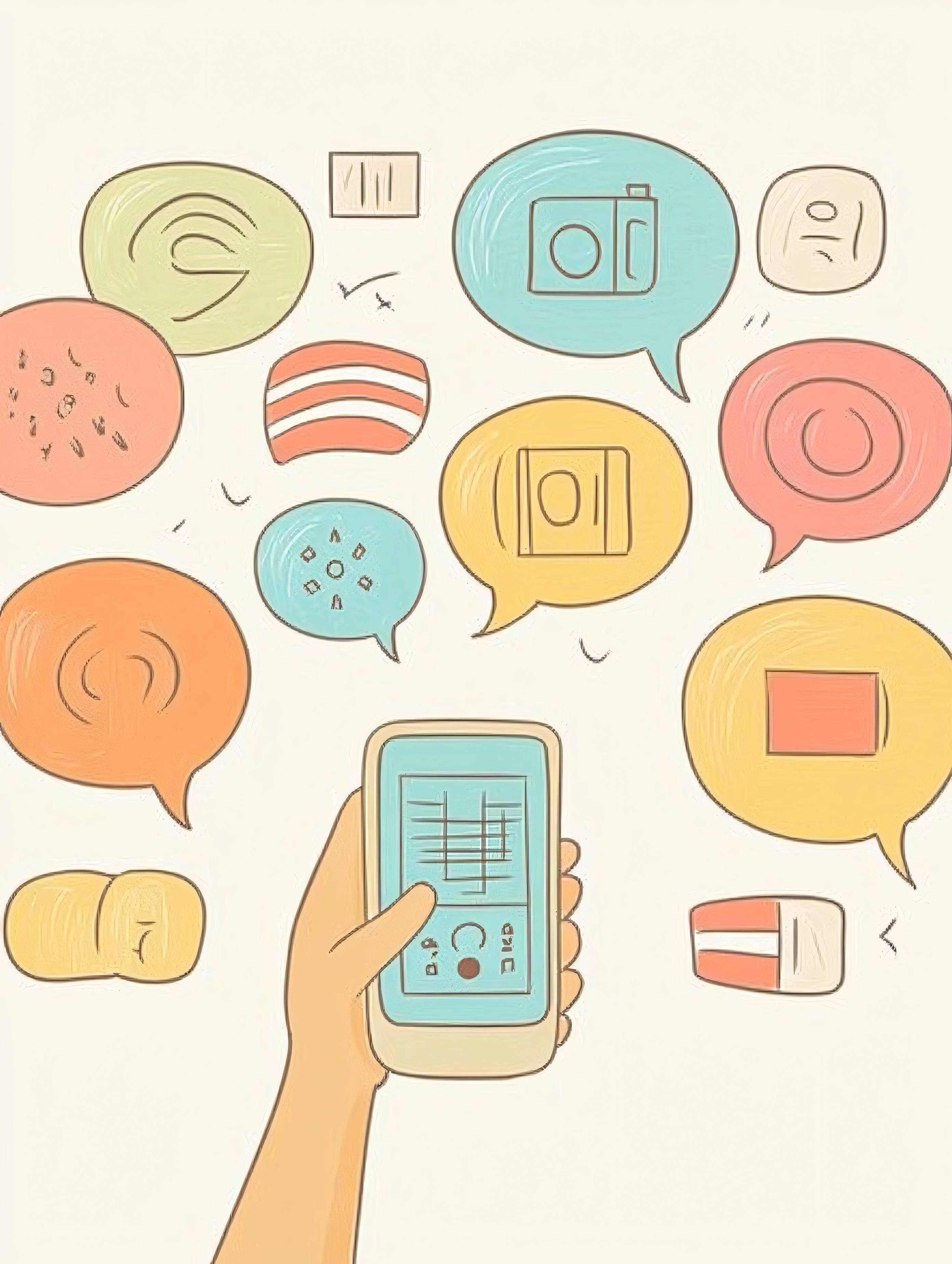 Hand Holding Smartphone with Message Icons