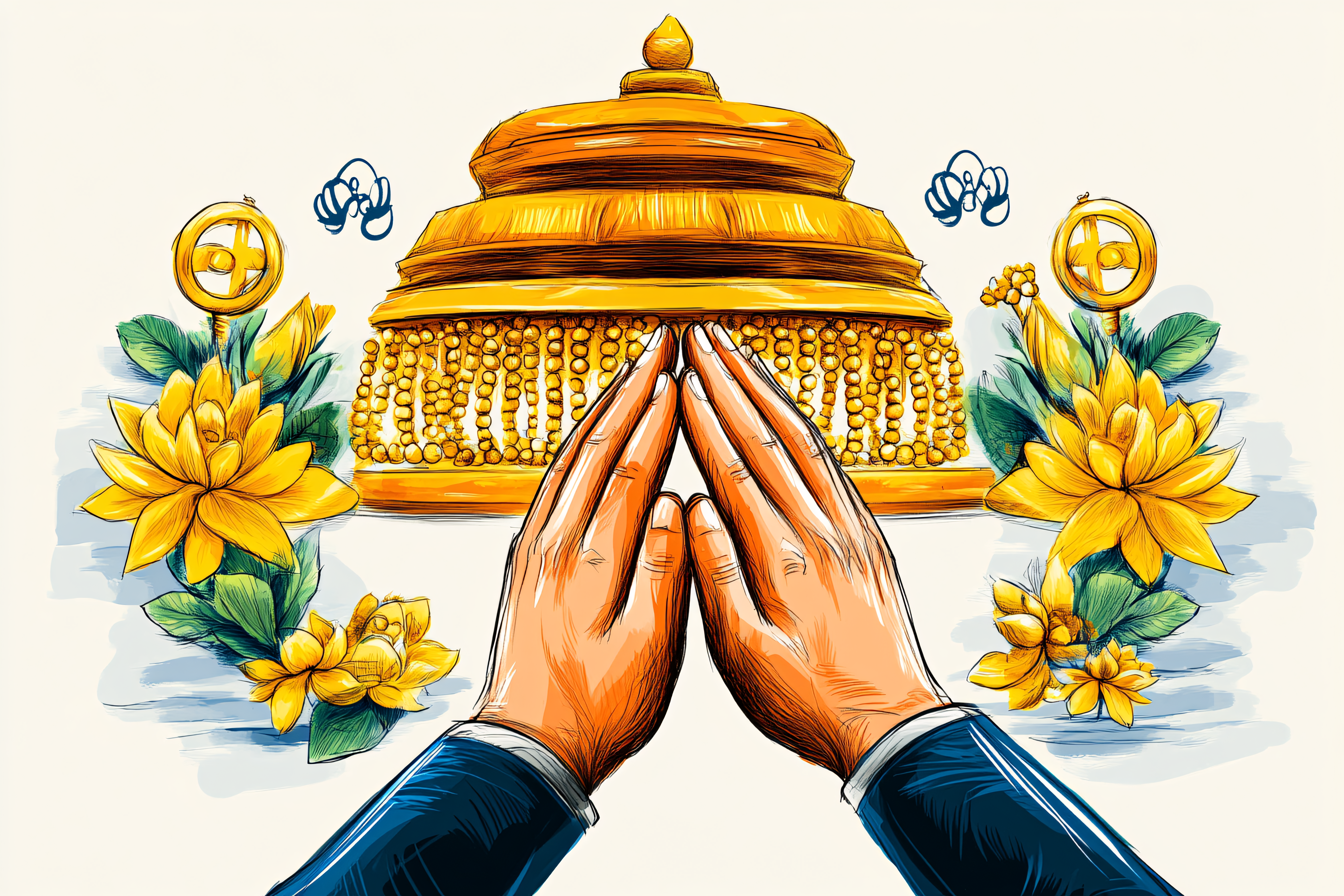Hands in Prayer Before a Shrine