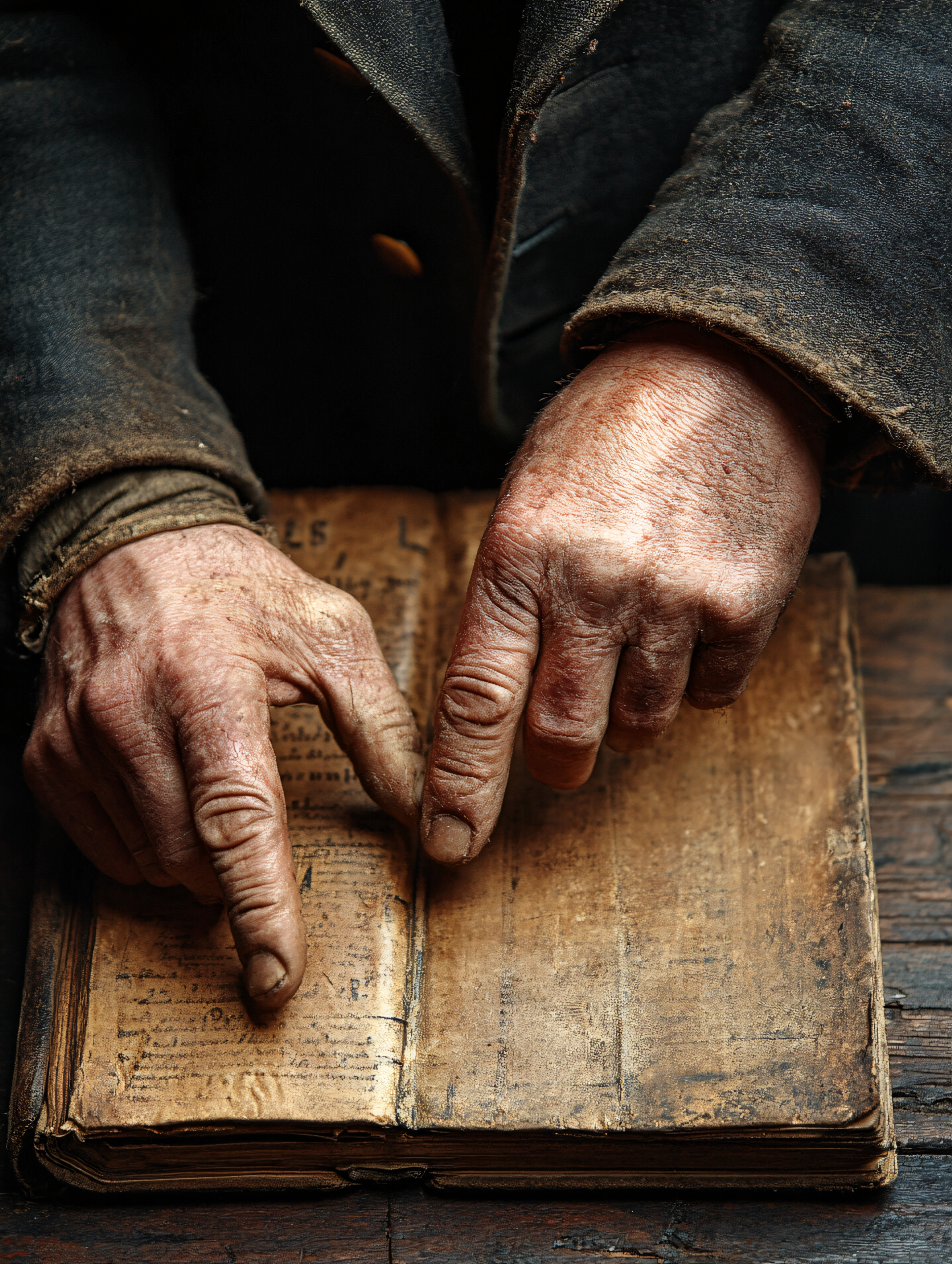 Hands Pointing at Ancient Book
