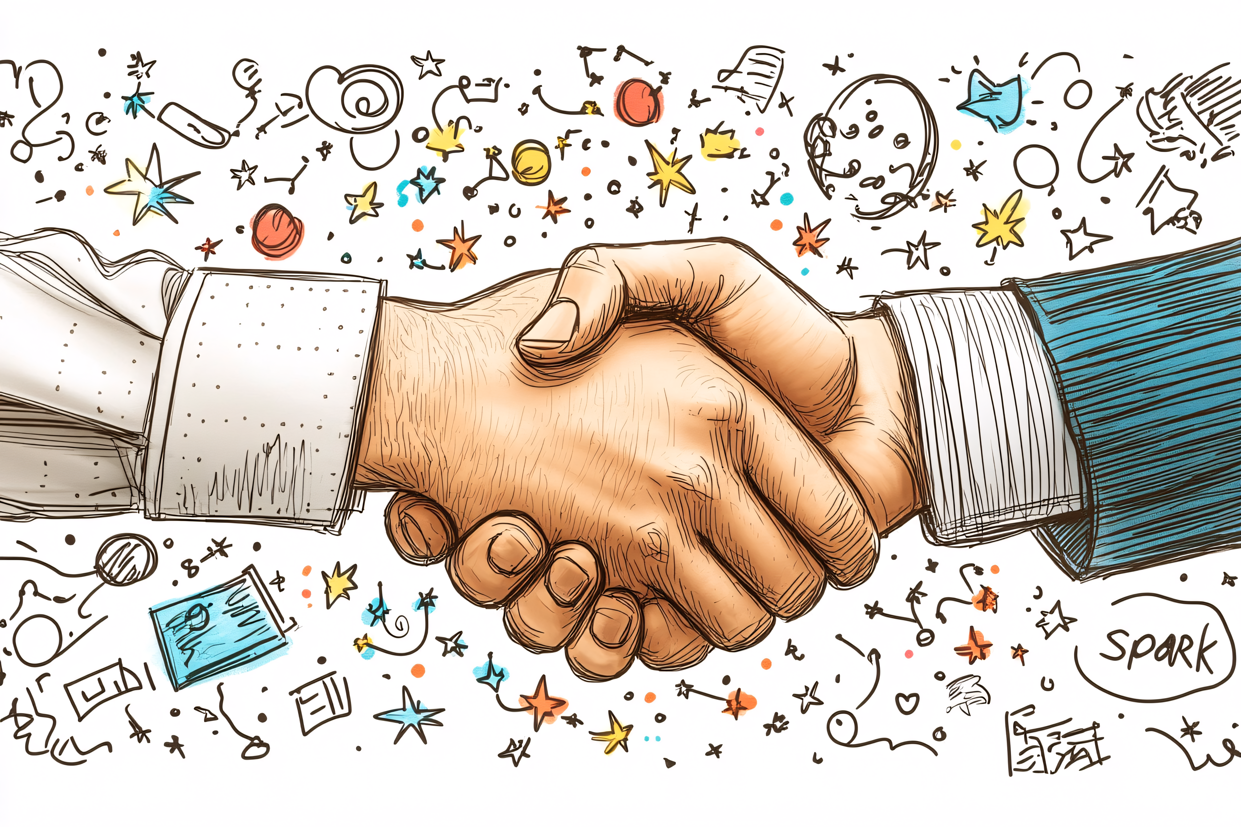 Handshake Deal With Doodle Elements