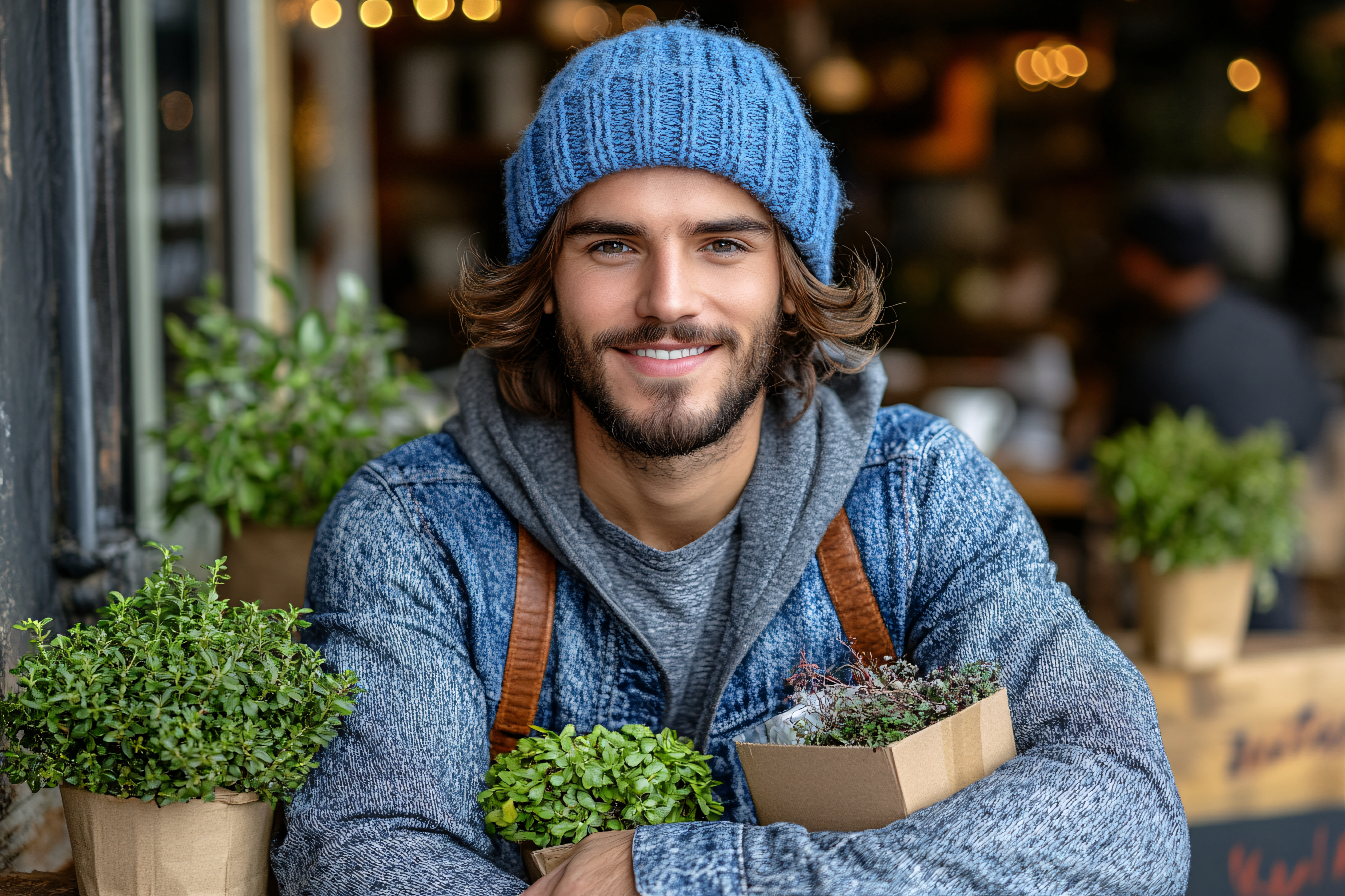 Handsome Man with Plants