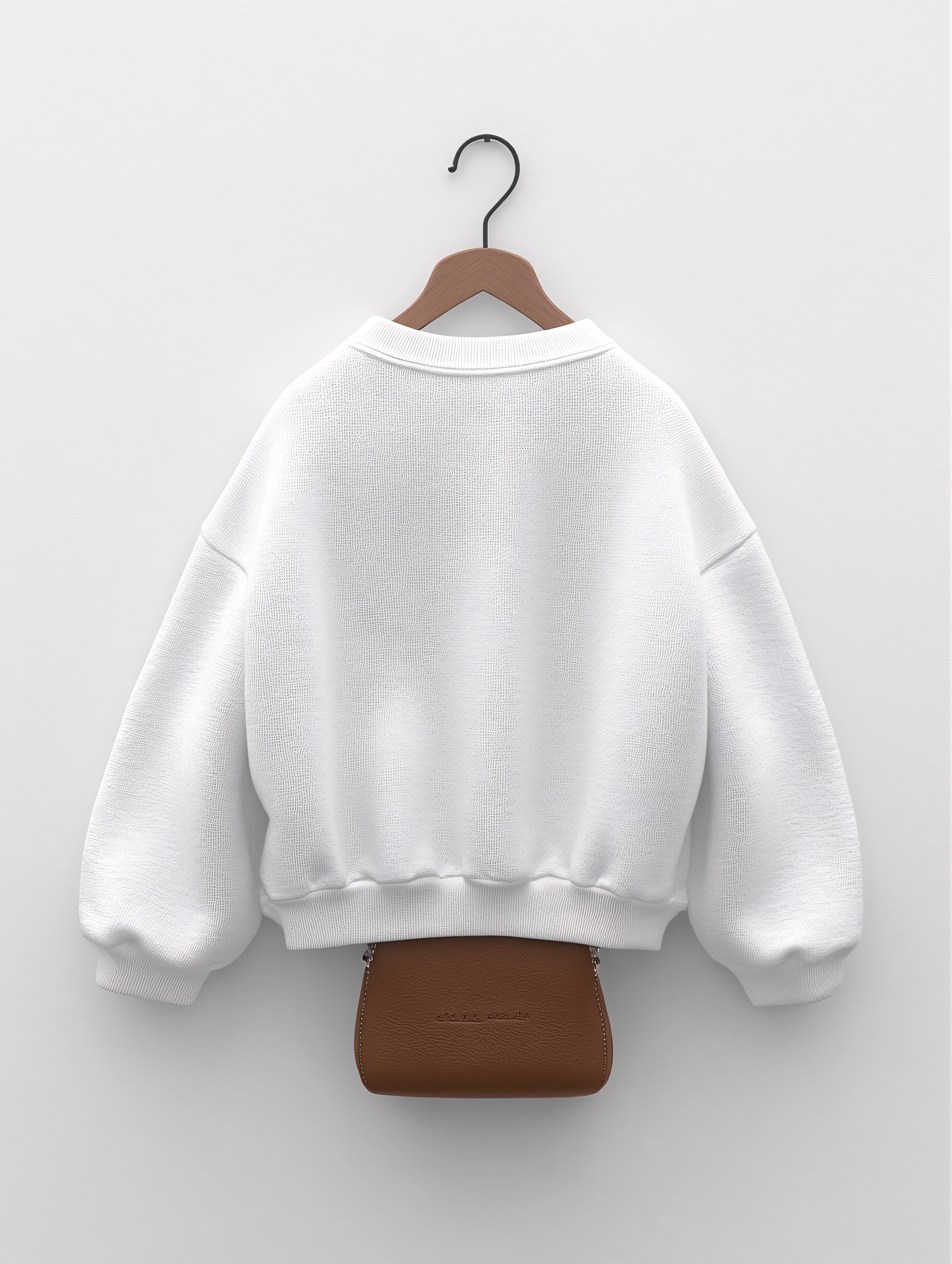 Hanging White Sweater With Brown Bag