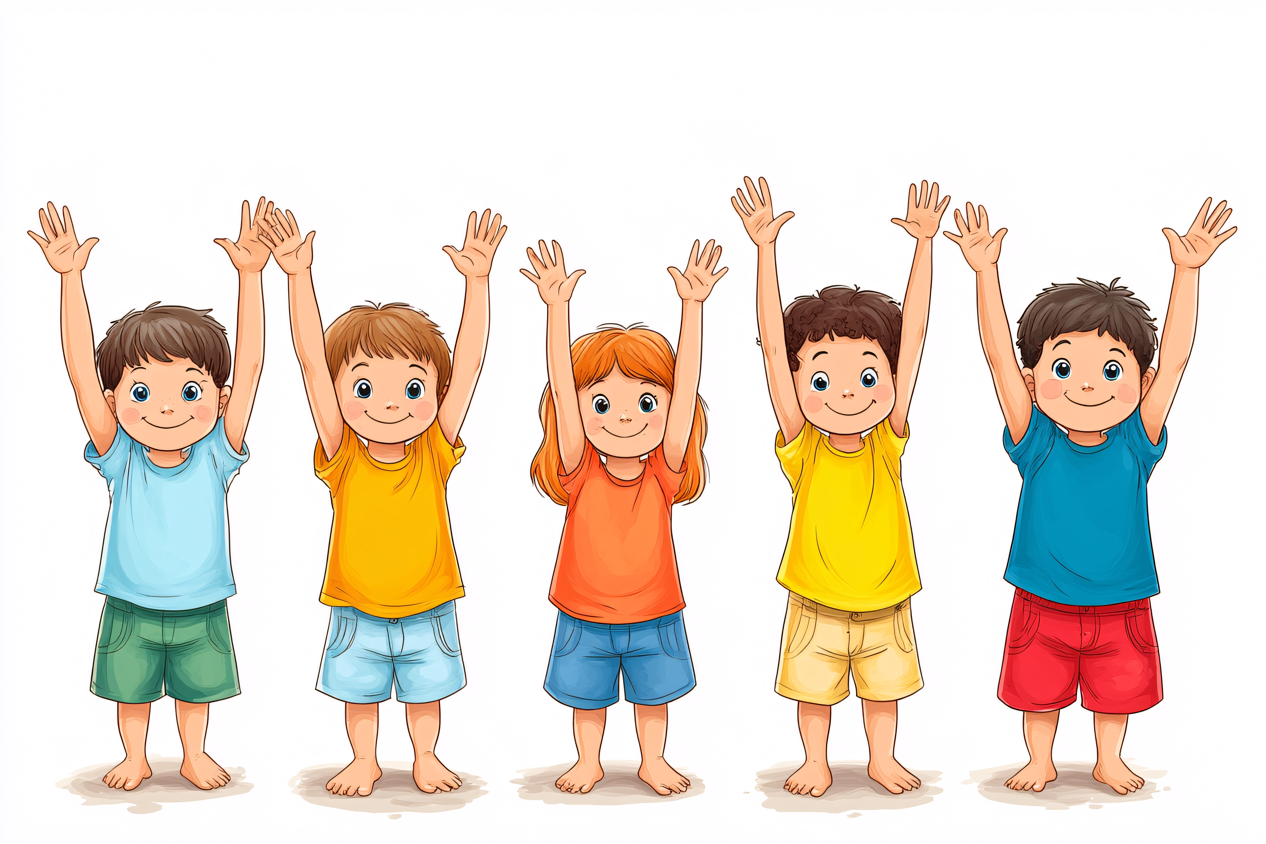 Happy Children Raising Hands Illustration