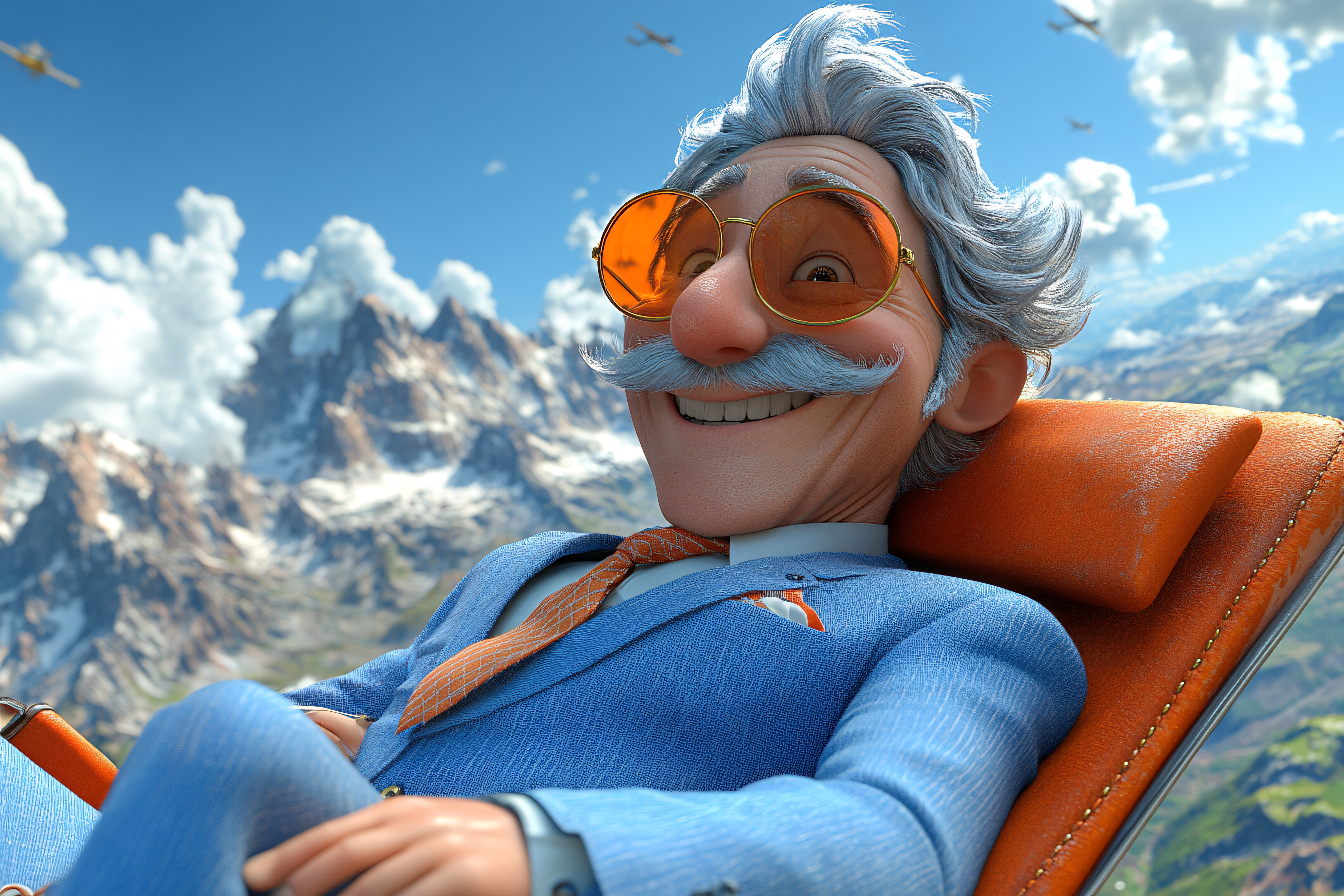 Happy Elderly Man Relaxing in Mountains