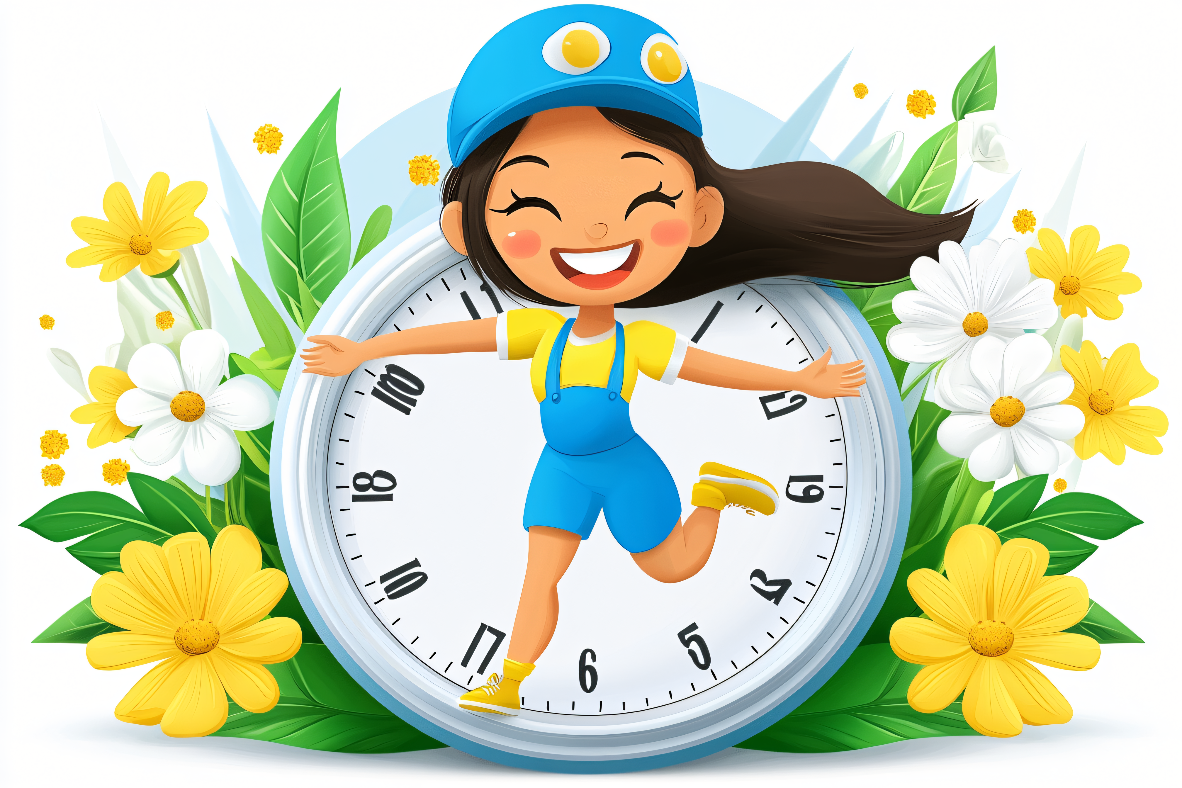 Happy Girl Running on Clock Face