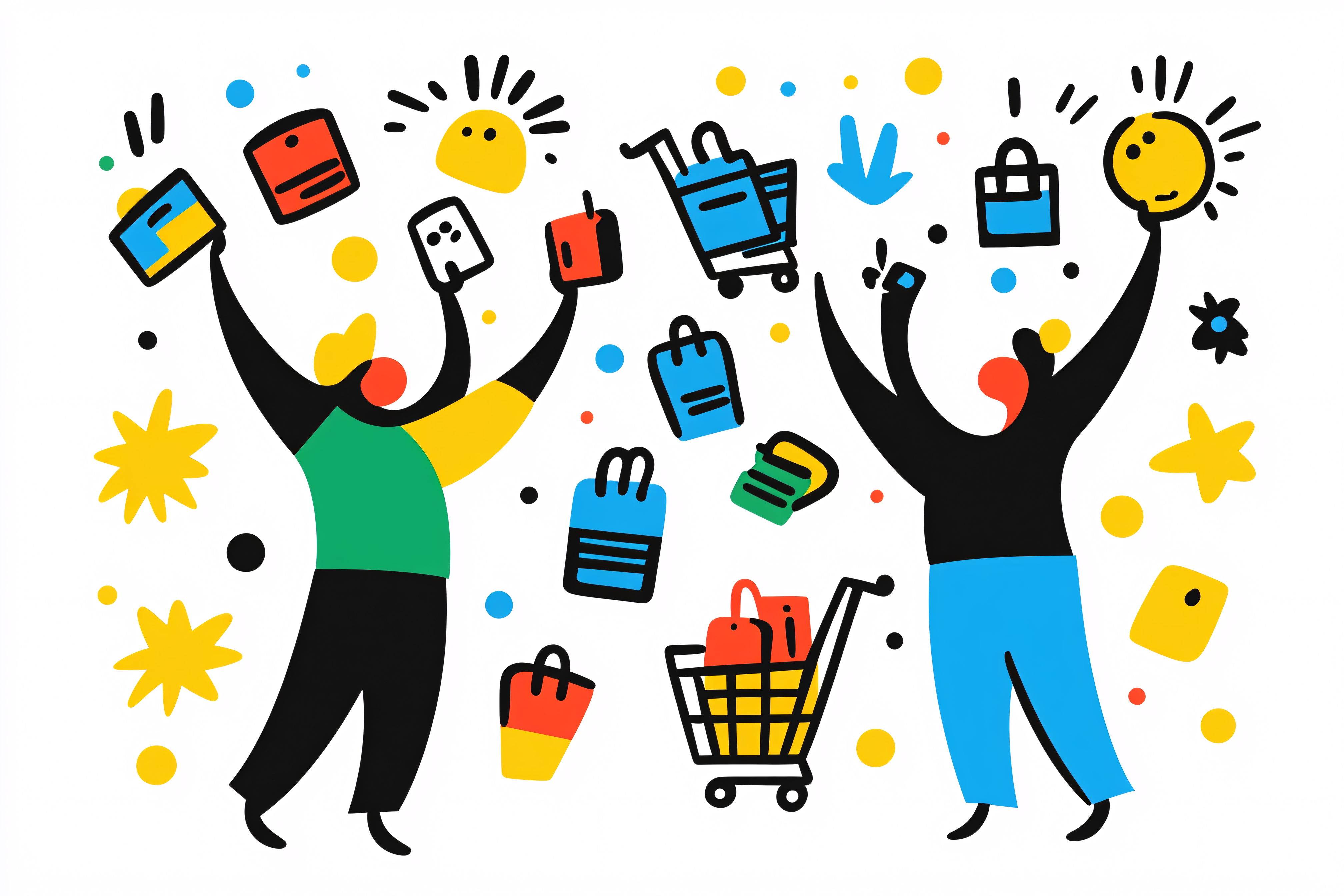 Happy Shoppers with Shopping Cart