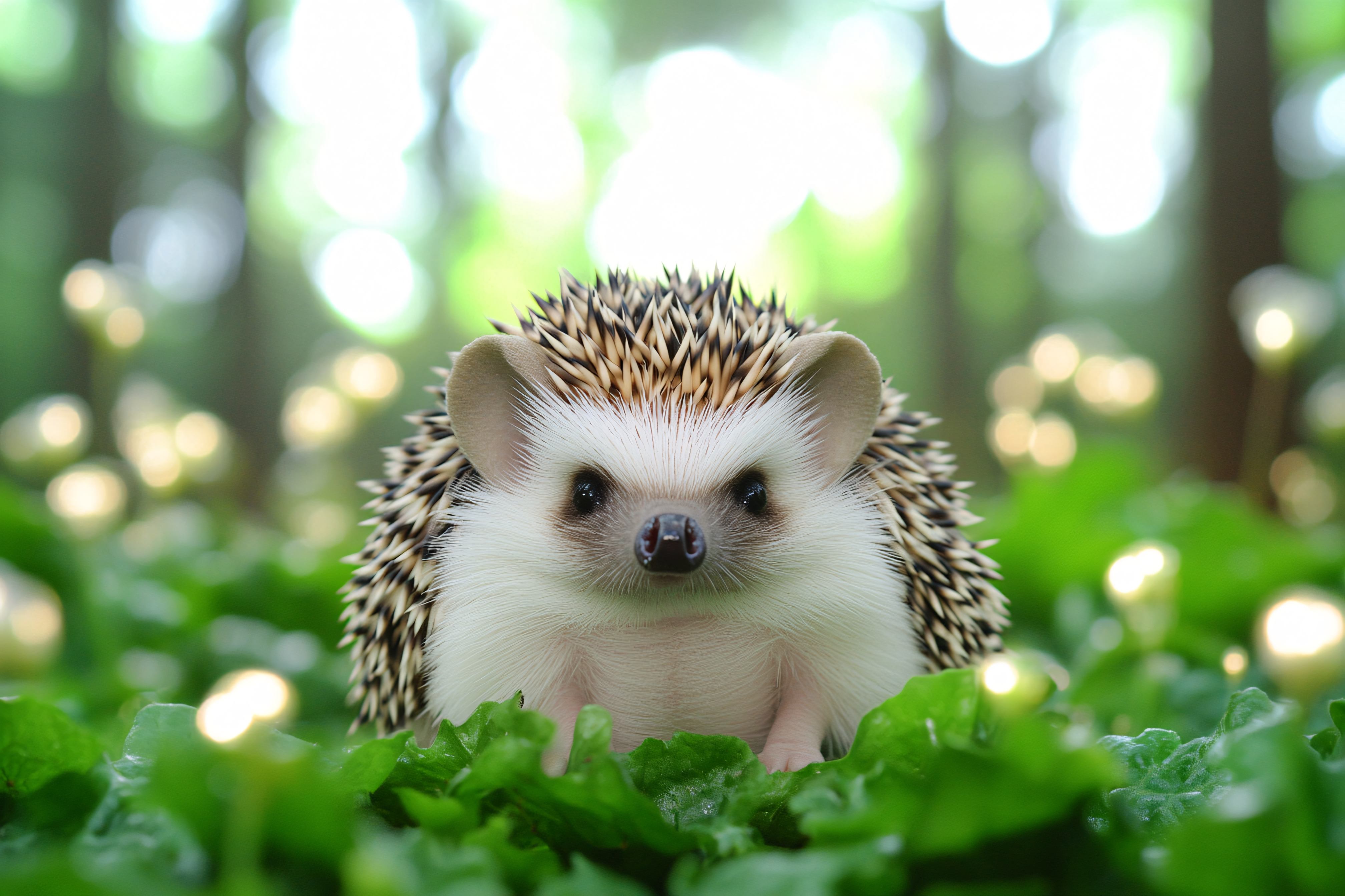Hedgehog Close-Up in Lush Greenery