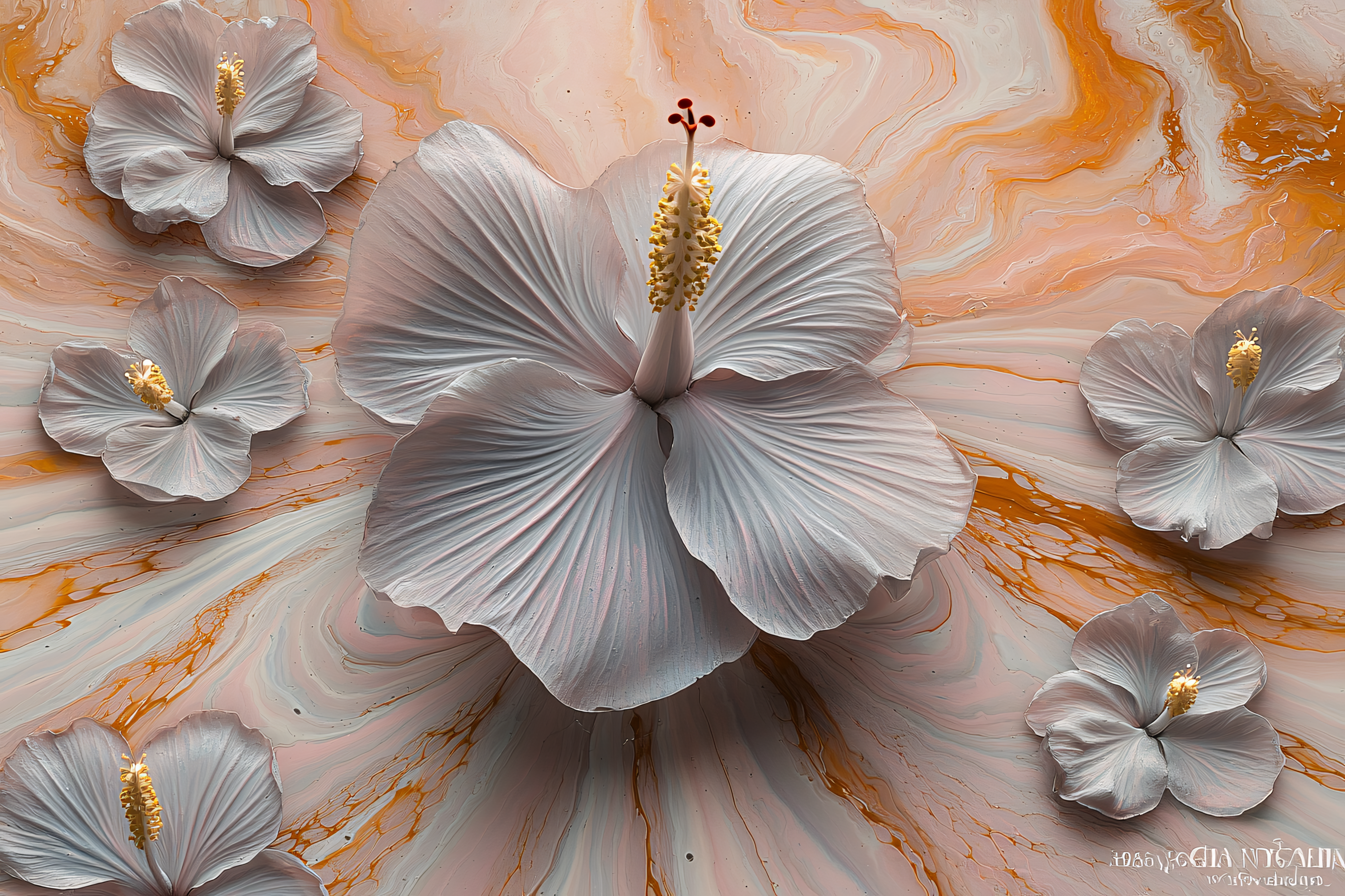 Hibiscus Blooms on Swirls
