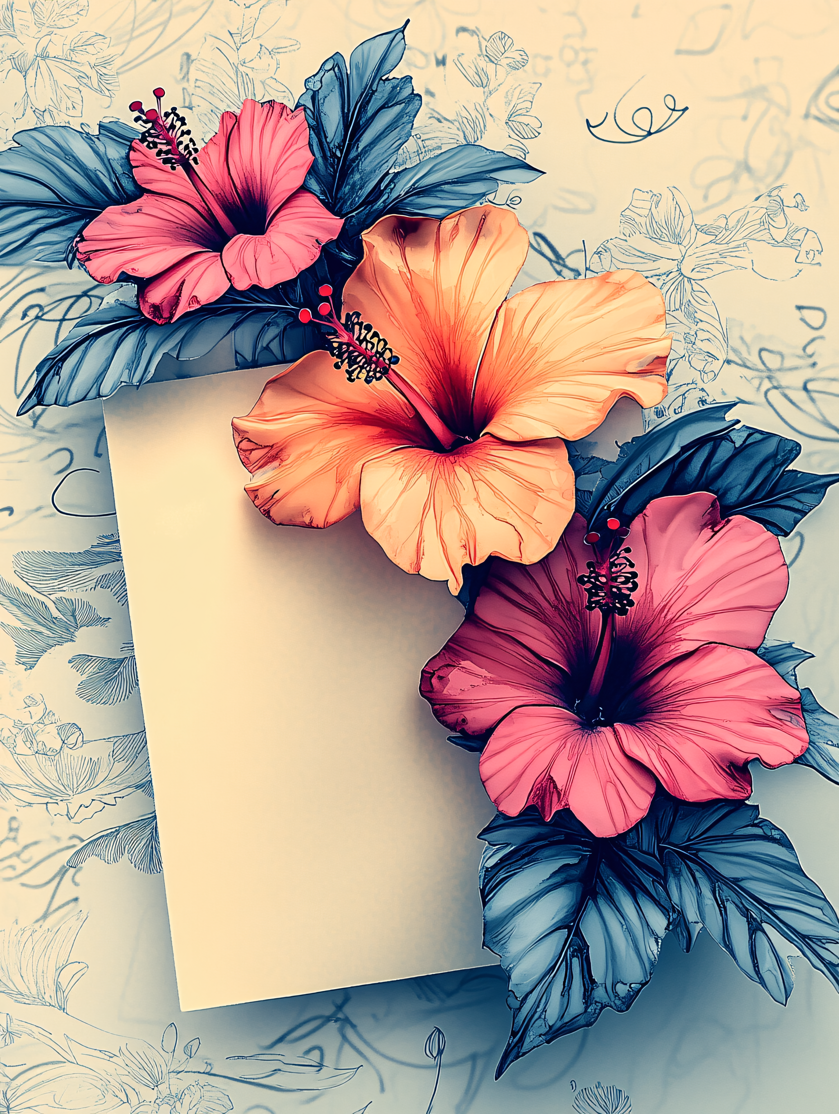 Hibiscus Floral Display with Blank Space