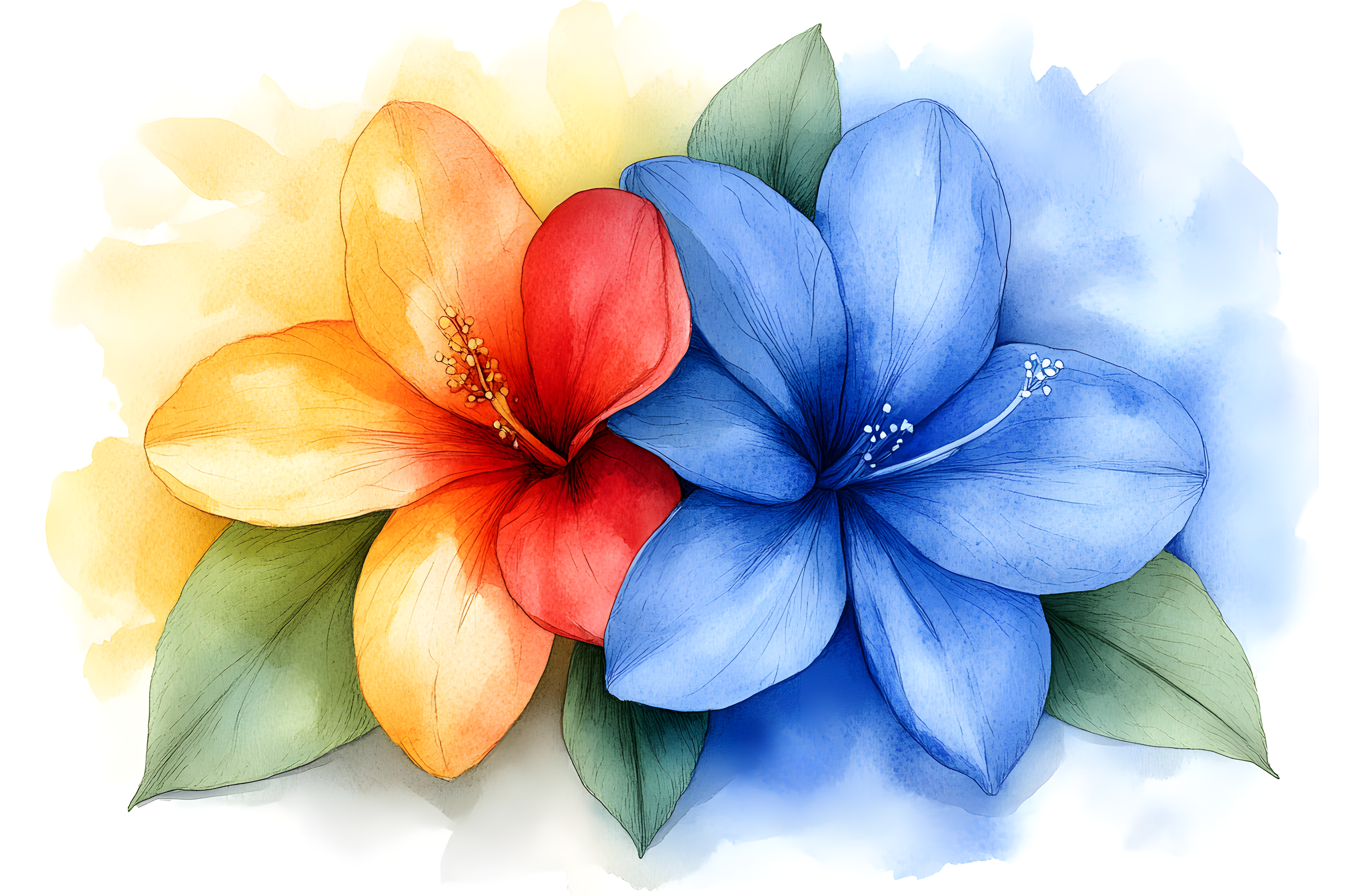 Hibiscus Watercolor Flowers