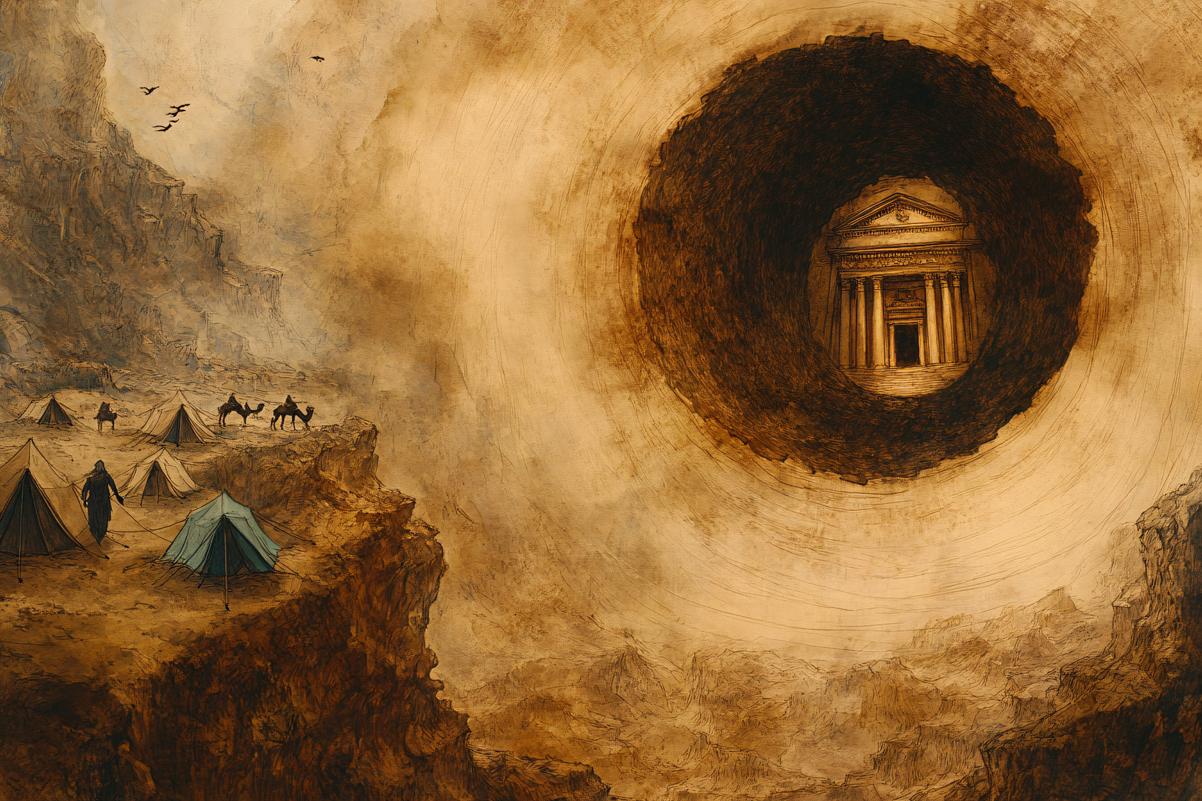 Hidden Temple In Desert Vortex