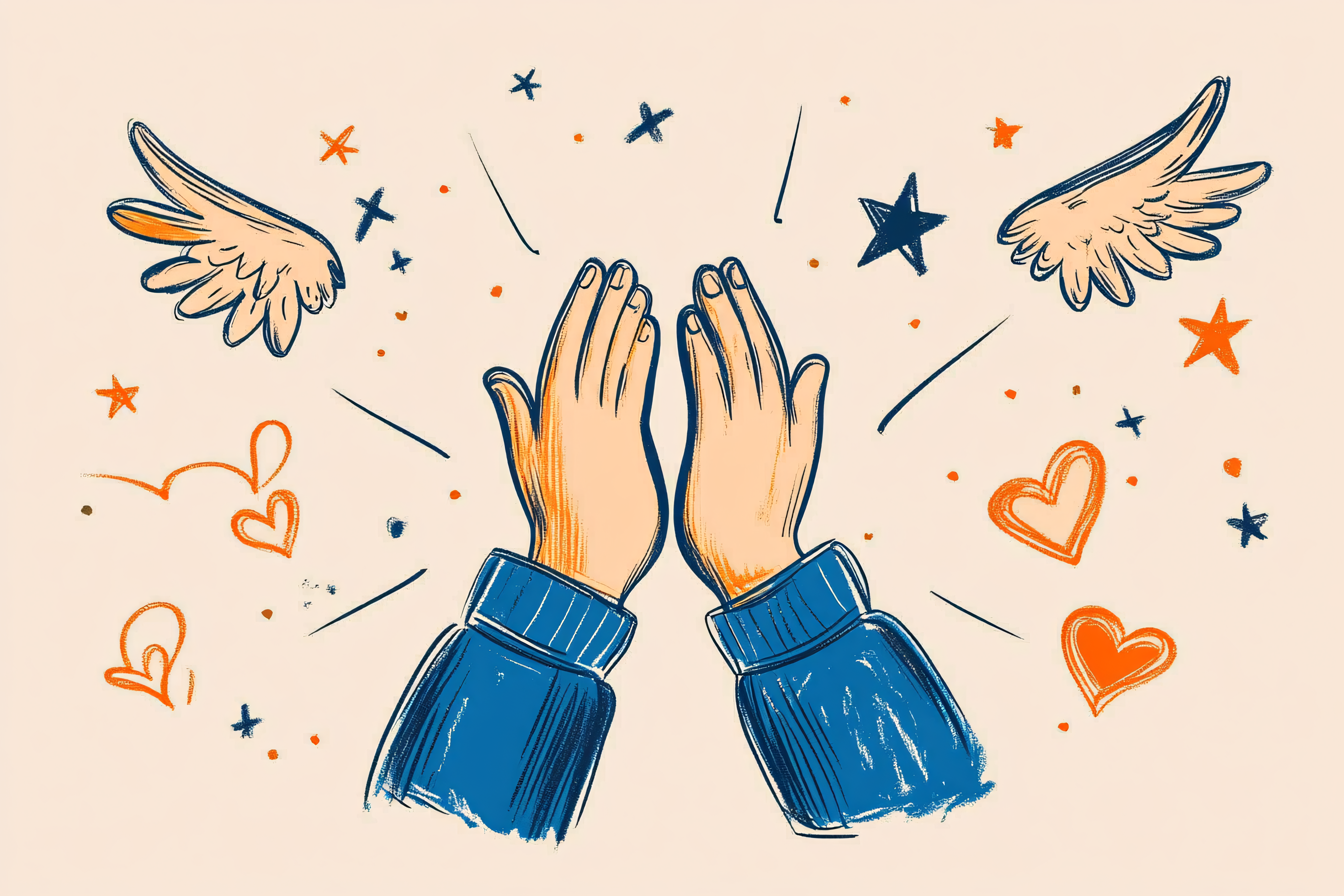 High Five With Wings and Hearts