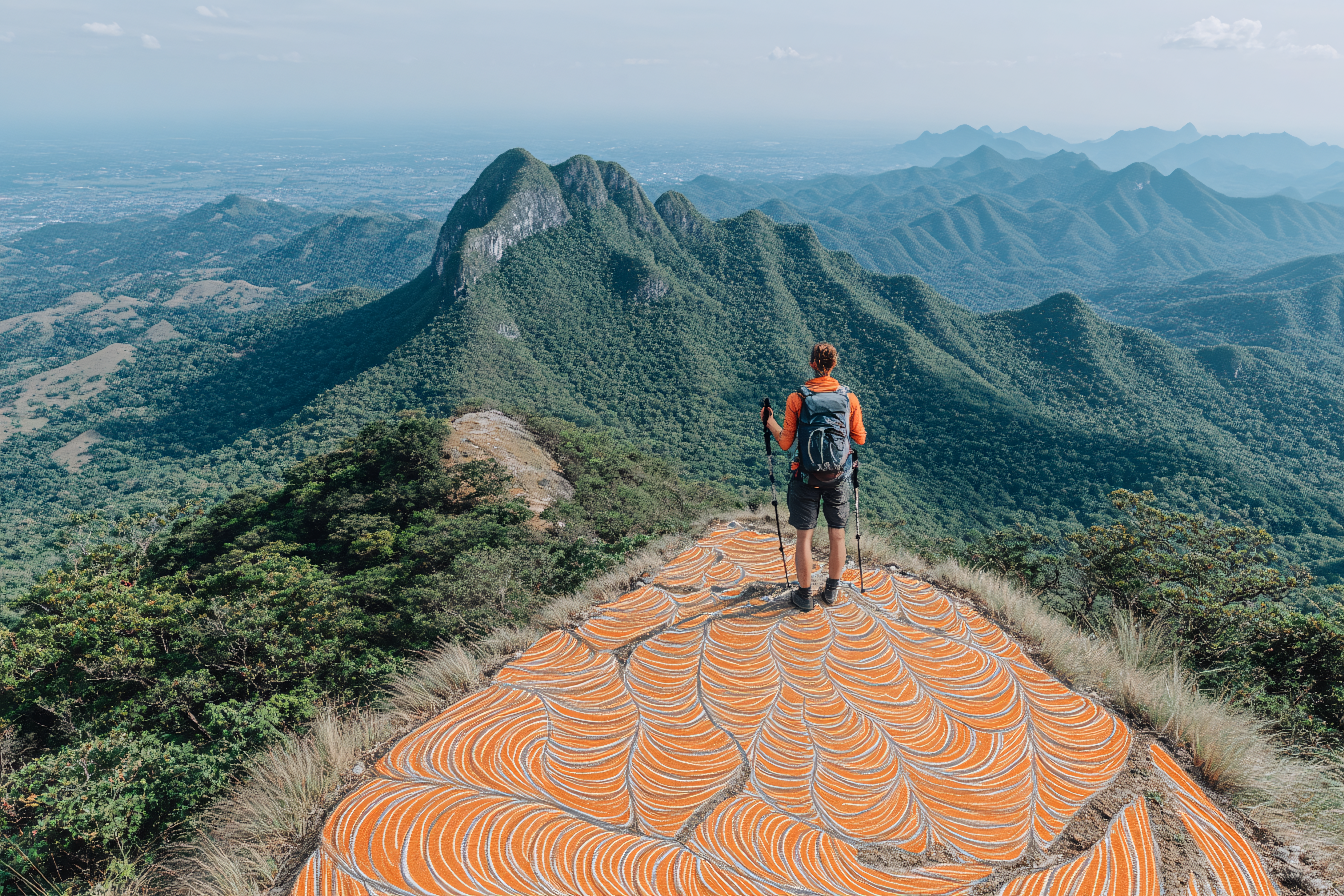 Hiker On Mountain Top View