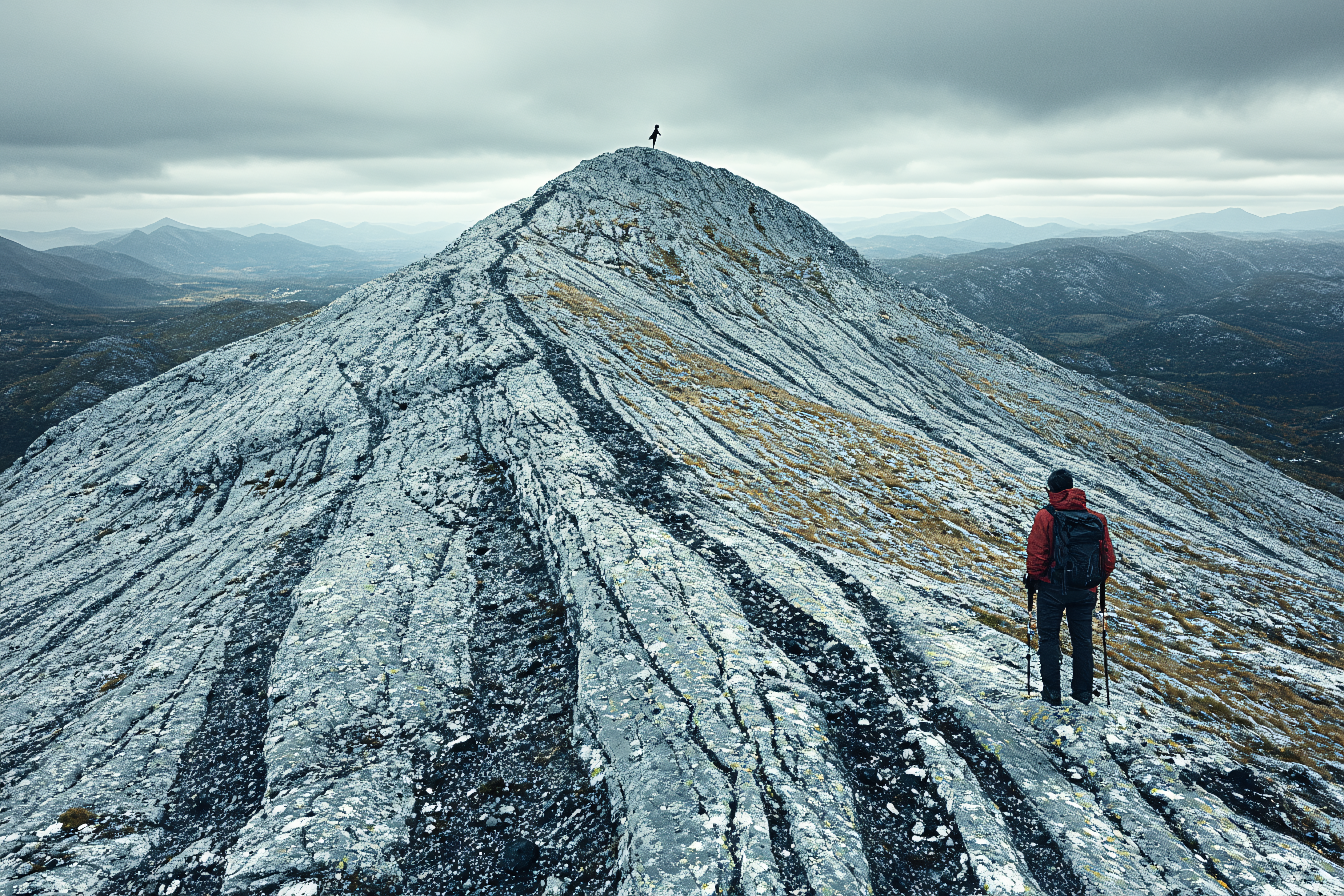 Hikers Ascending a Rocky Mountain