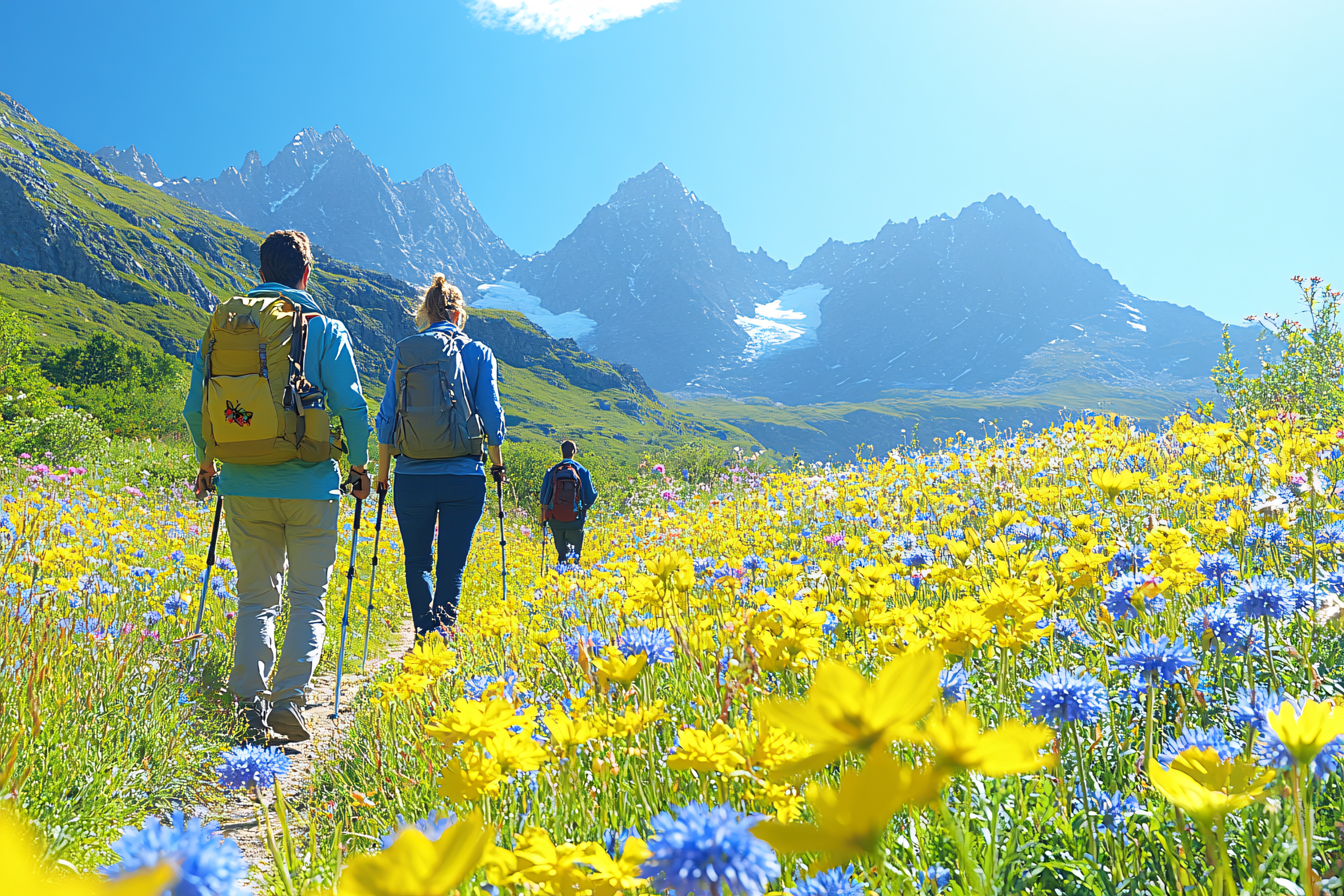 Hikers In A Mountain Meadow