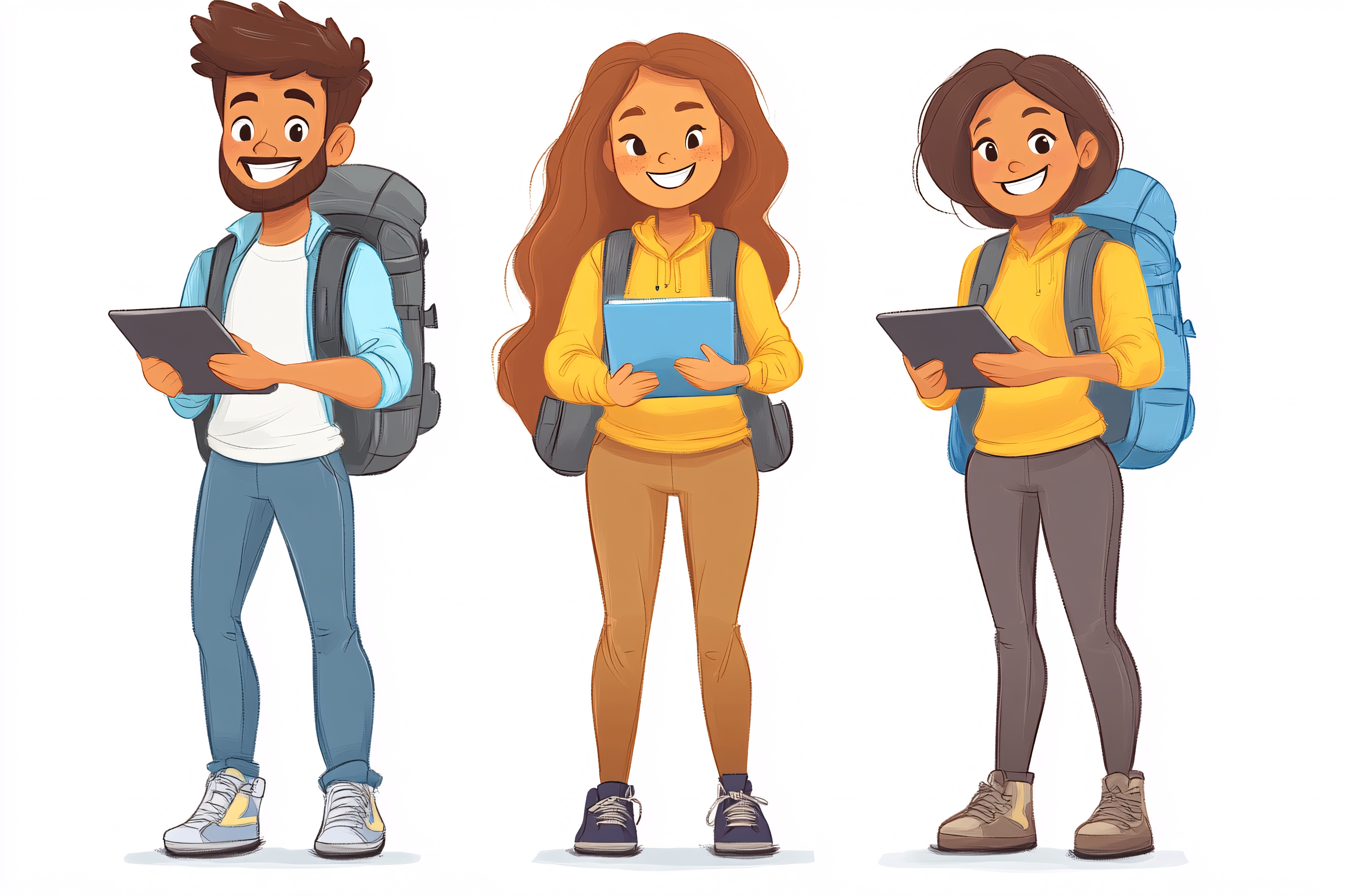 Hikers With Backpacks and Tablets