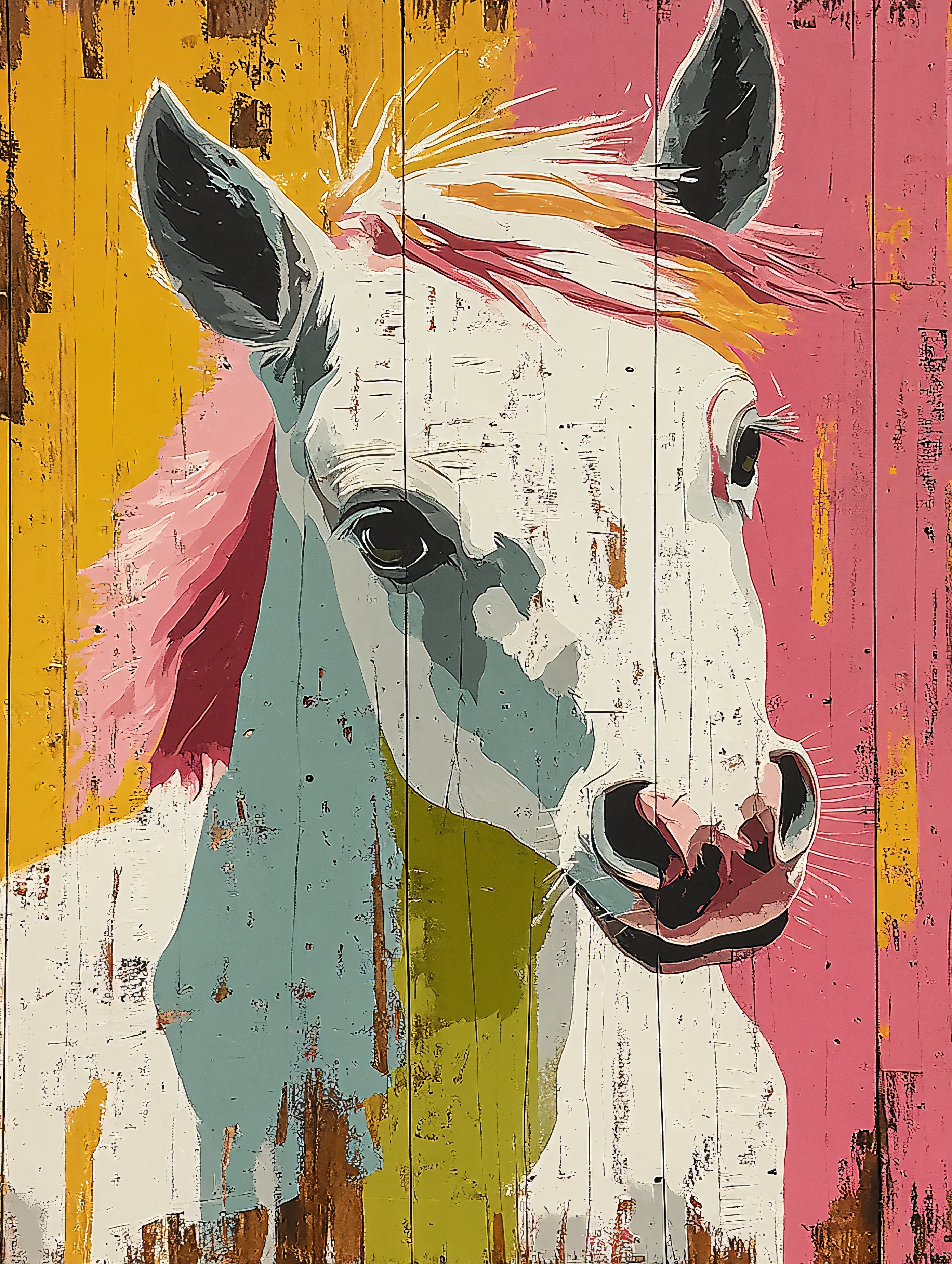 Horse Head in Yellow and Pink