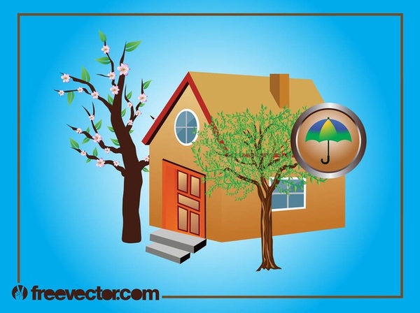 House With Trees Free Vector