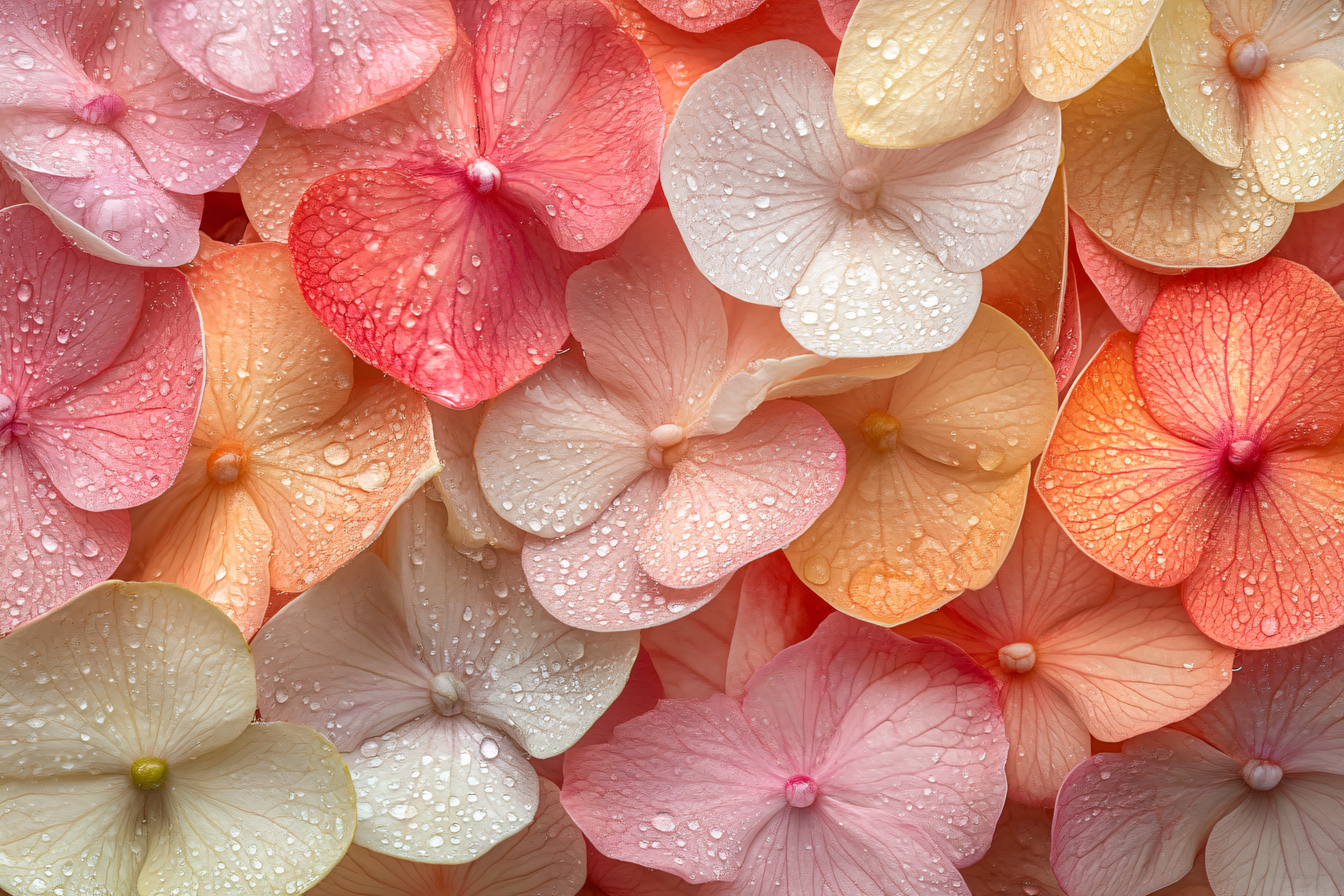 Hydrangea Petals With Water Droplets