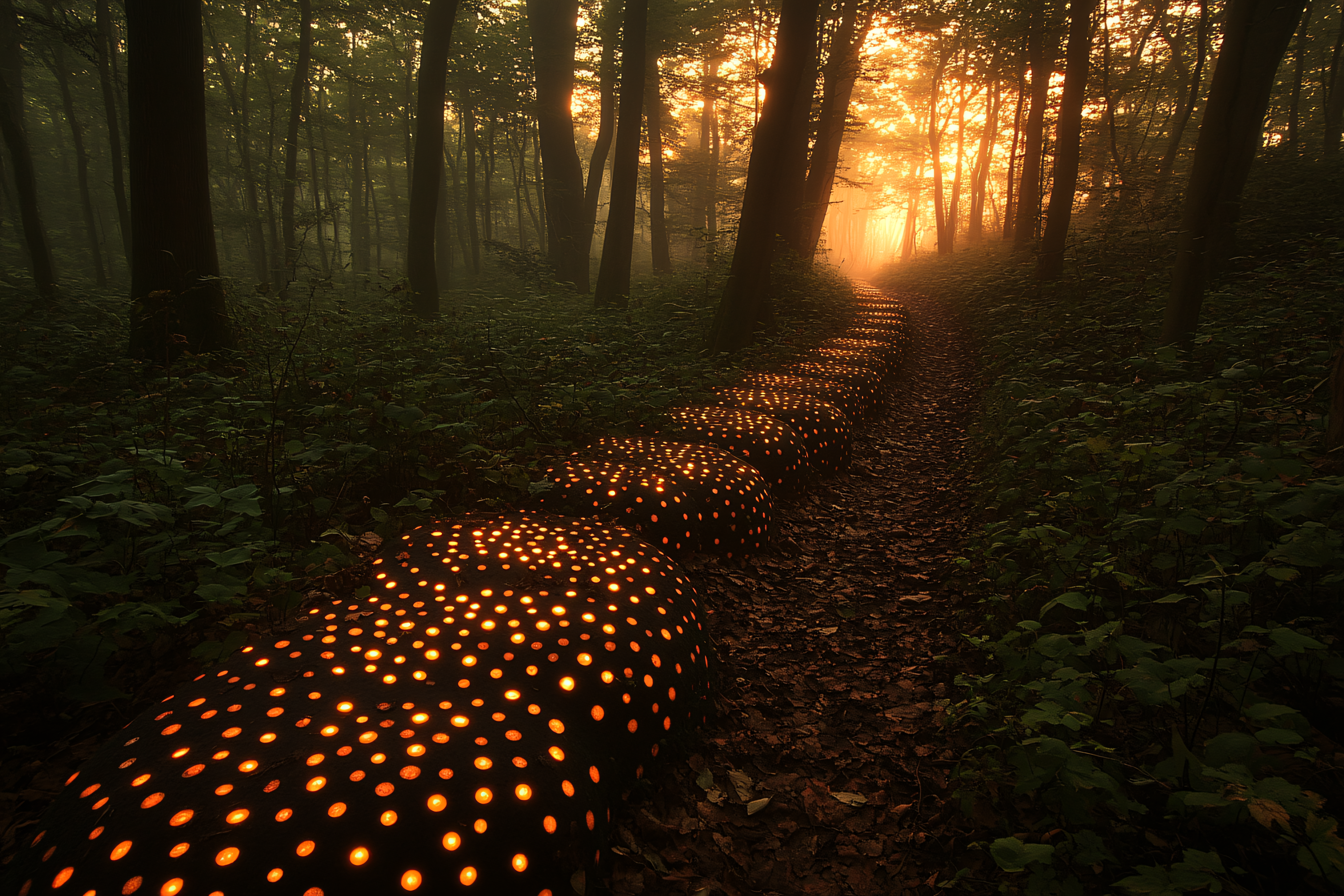 Illuminated Pathway Through a Forest
