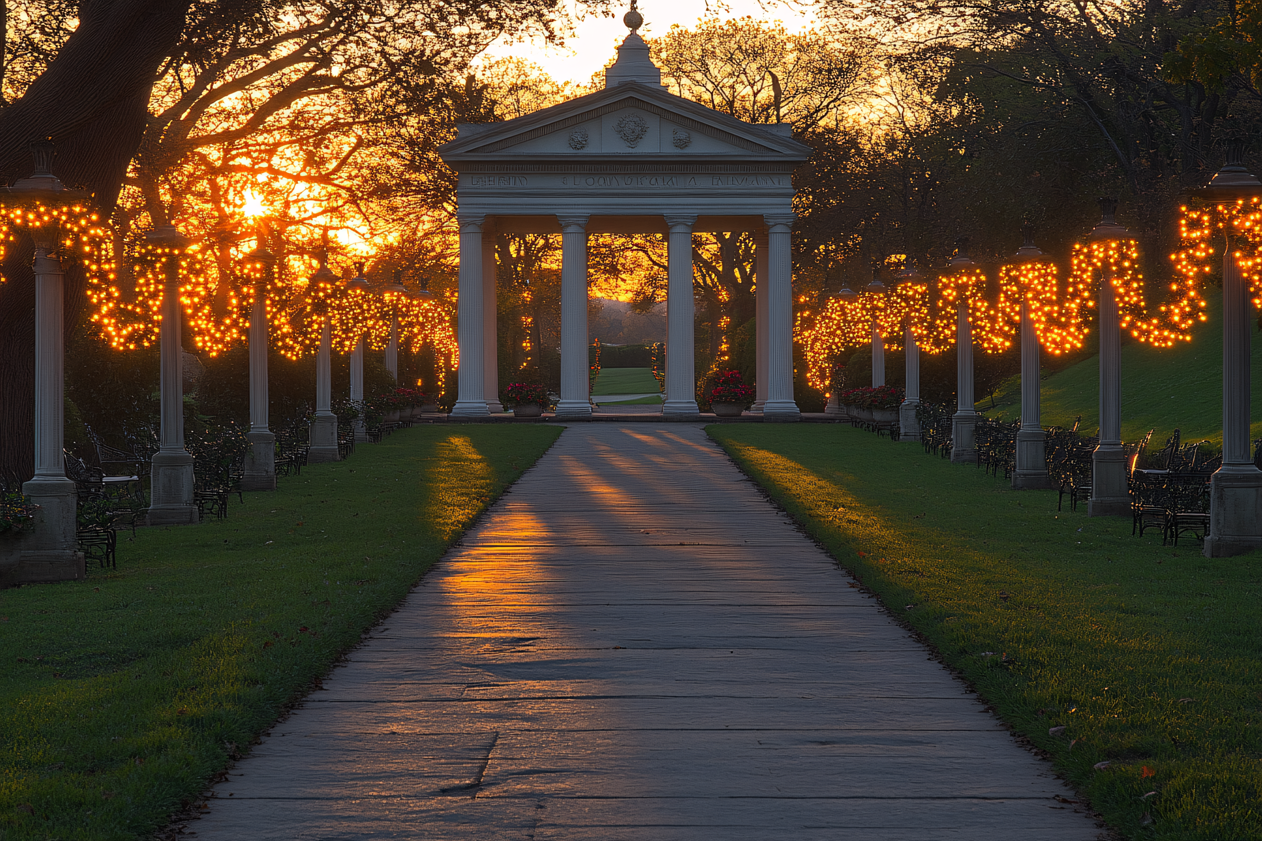 Illuminated Pathway to Pavilion