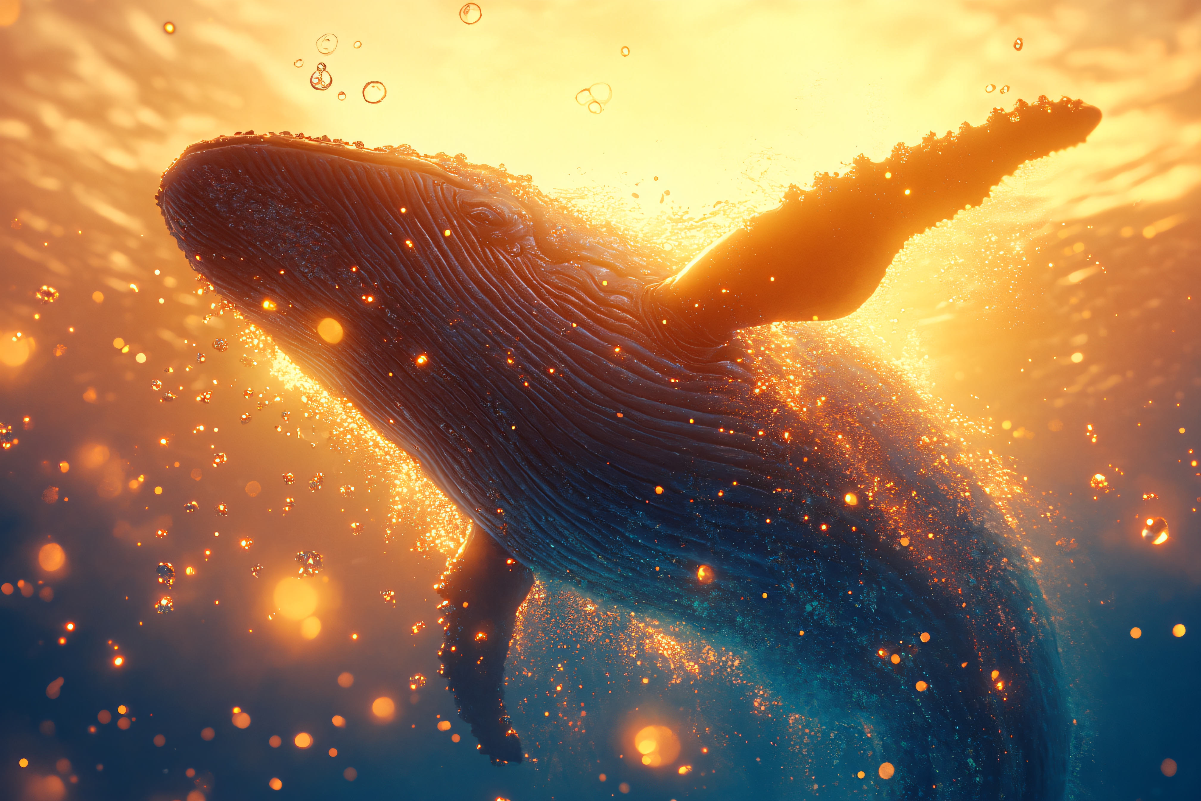 Illuminated Whale Underwater
