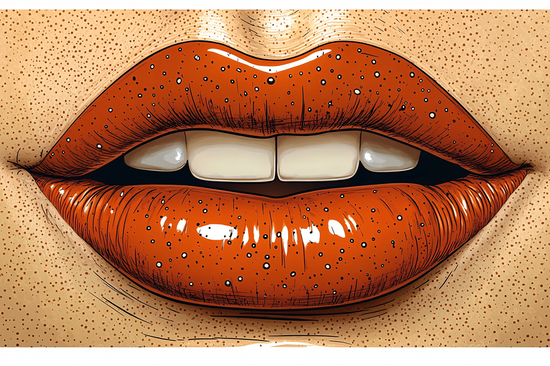 Illustrated Glossy Orange Lips