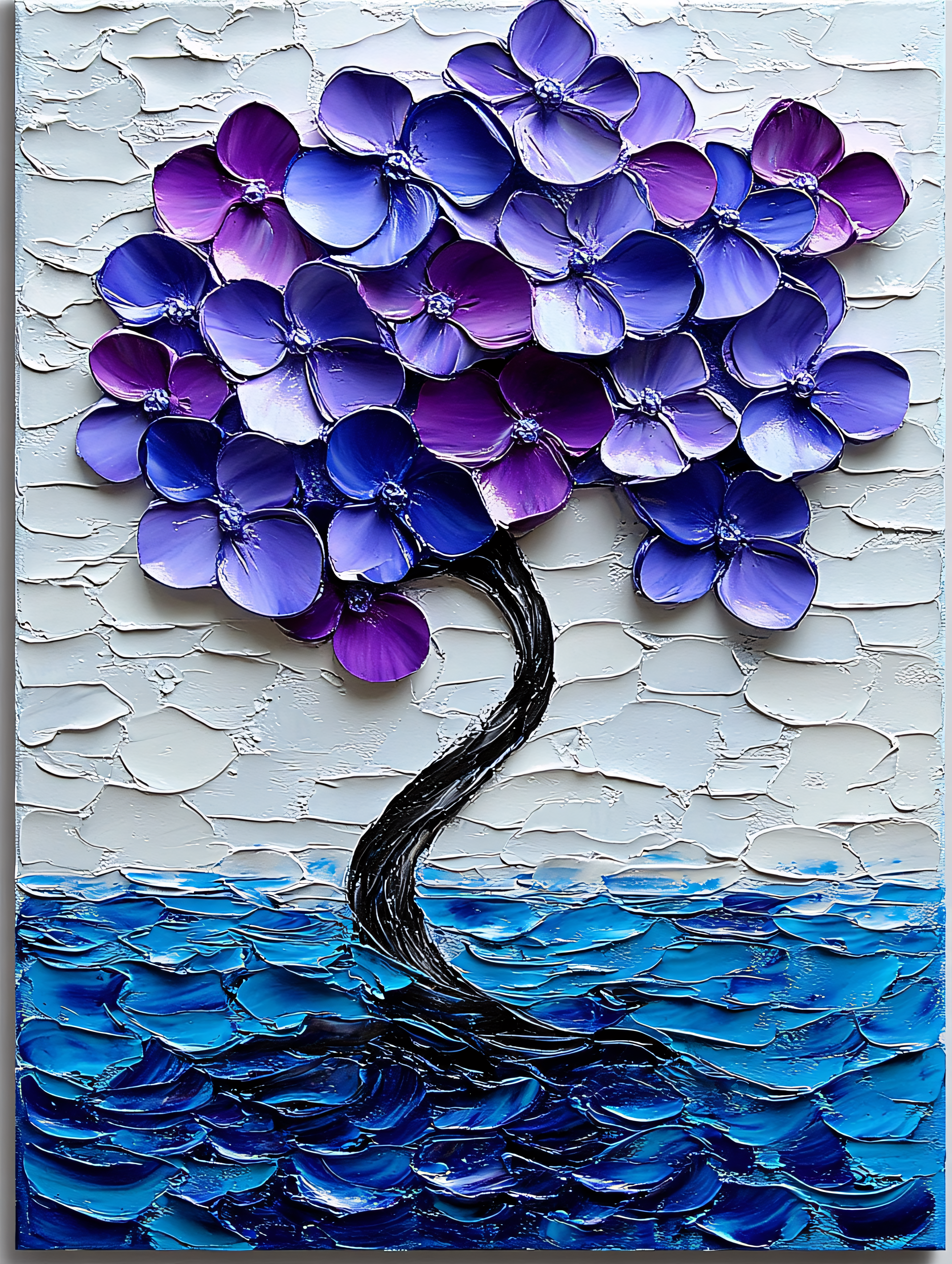 Impasto Hydrangea Tree Painting